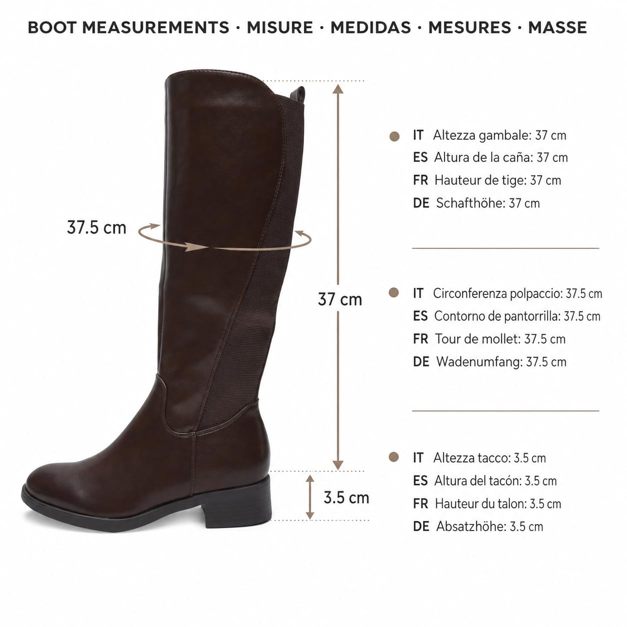 Stivali Donna al Ginocchio Tacco Basso 3,5 cm Gambale Elasticizzato
