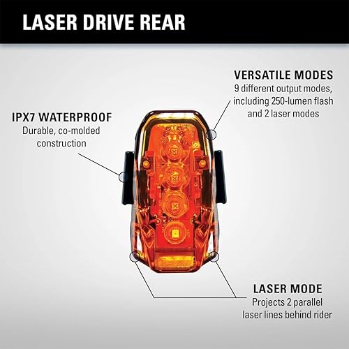 Miniatura 6 de LEZYNE Luz LED ligera para bicicleta trasera, LED rojo, 250 lúmenes, carretera, grava, bicicleta urbana, recargable por USB, construcción comoldeada