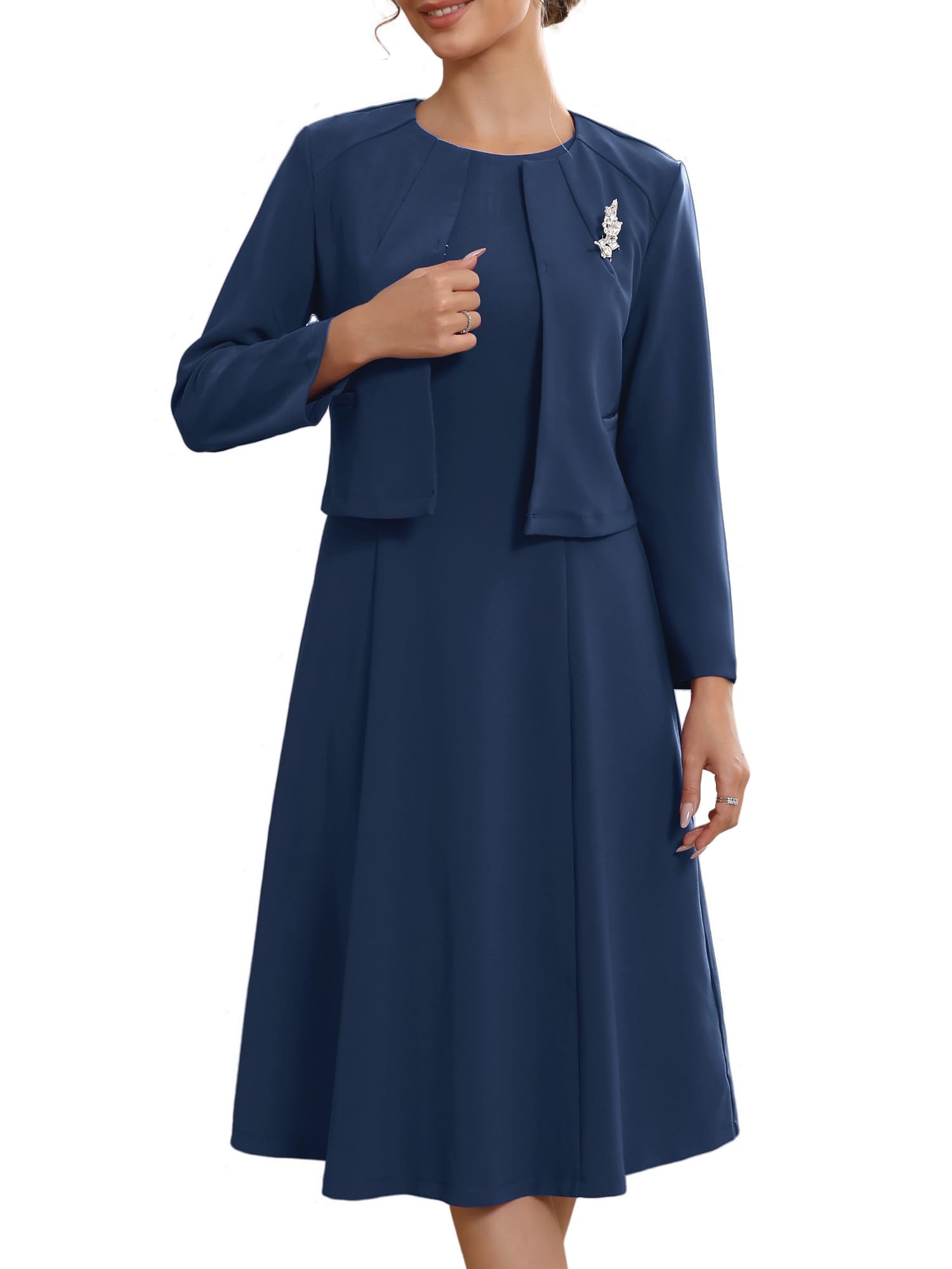 Womens Wedding Guest Suit Dress Two Pieces Sets Formal Sleeveless Dress and Crop Blazer Shrug