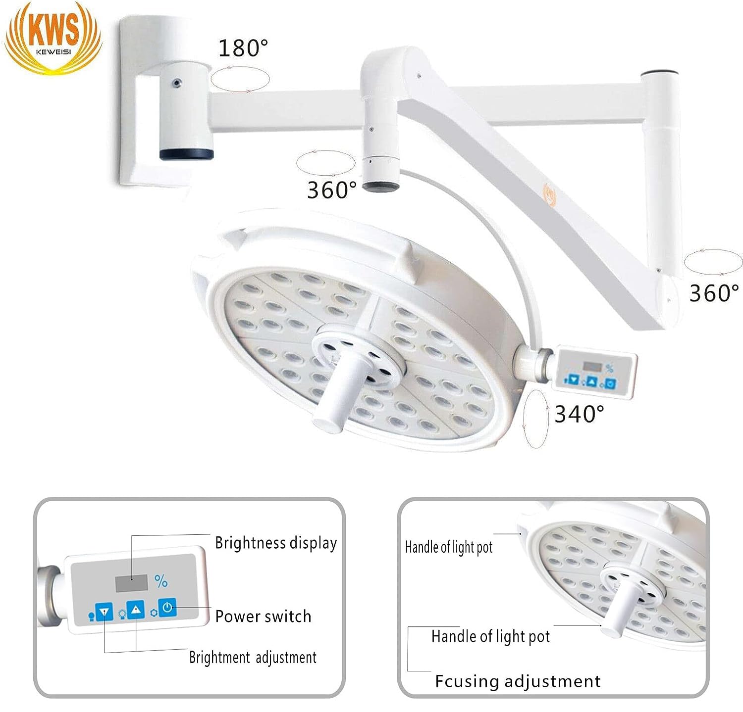 BONEW - Oral 108 W LED schattenloses Licht Lampe Chirurgische Operatorie Prüfung Licht Lampe Medizinische Untersuchung Licht 36 Stück 3W LED Leuchtmittel KD-2036B-2 (Wandleuchte Hängelampe)