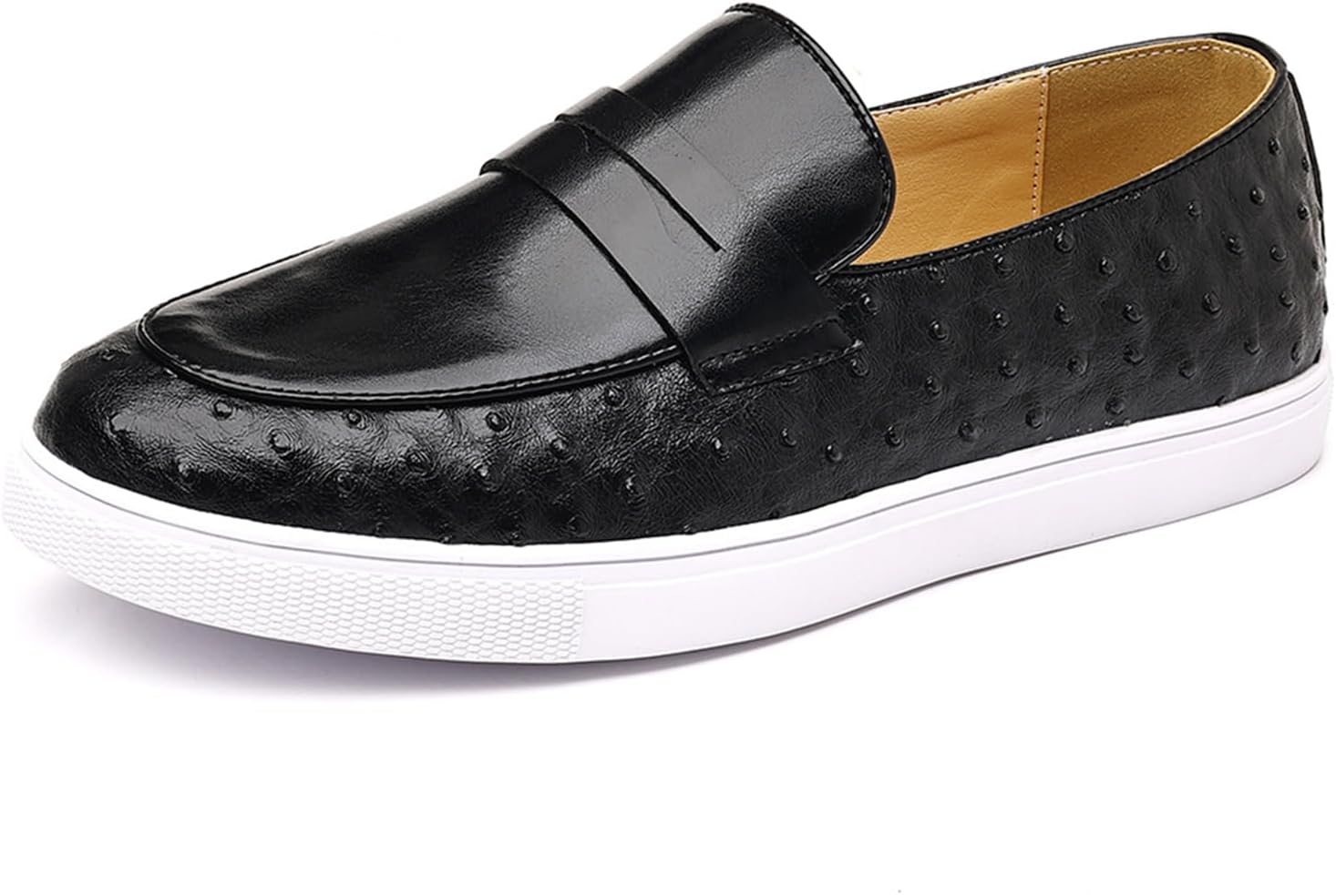 Mens Leather Platform Round Toe Slip On Loafers Retro Comfortable Thick Sole Handsfree Lightweight Penny Loafers for Casual Daily Walk