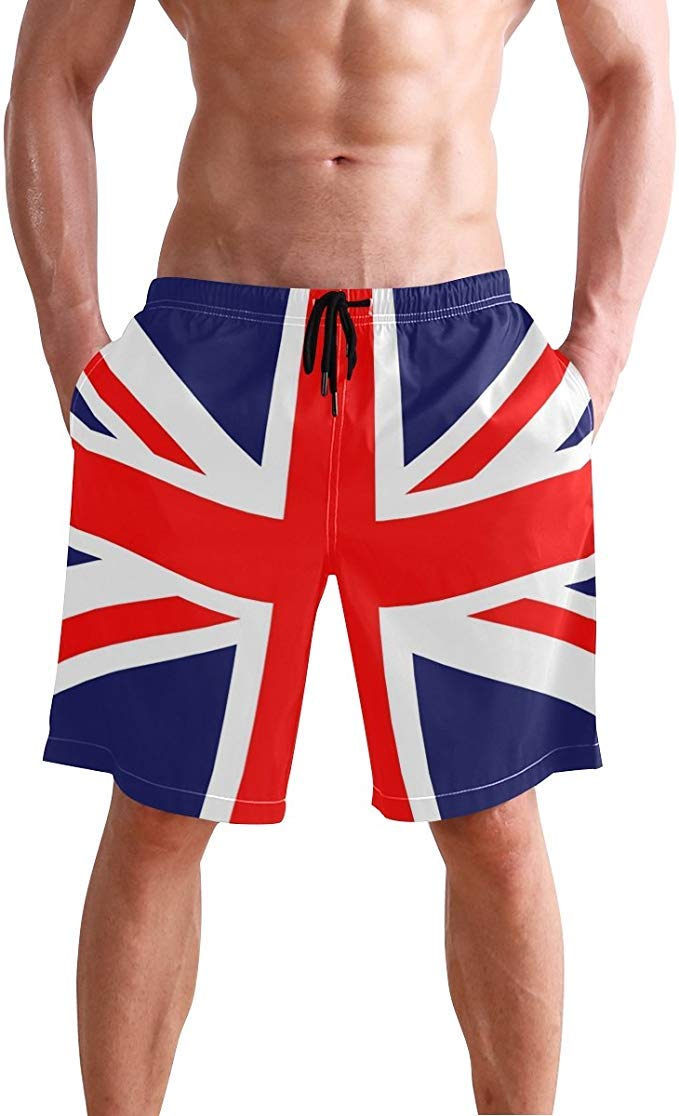 Eslifey Men's Multi Union Jack Flag Summer Beach Shorts Swim Trunks Board Short For ,2Xl