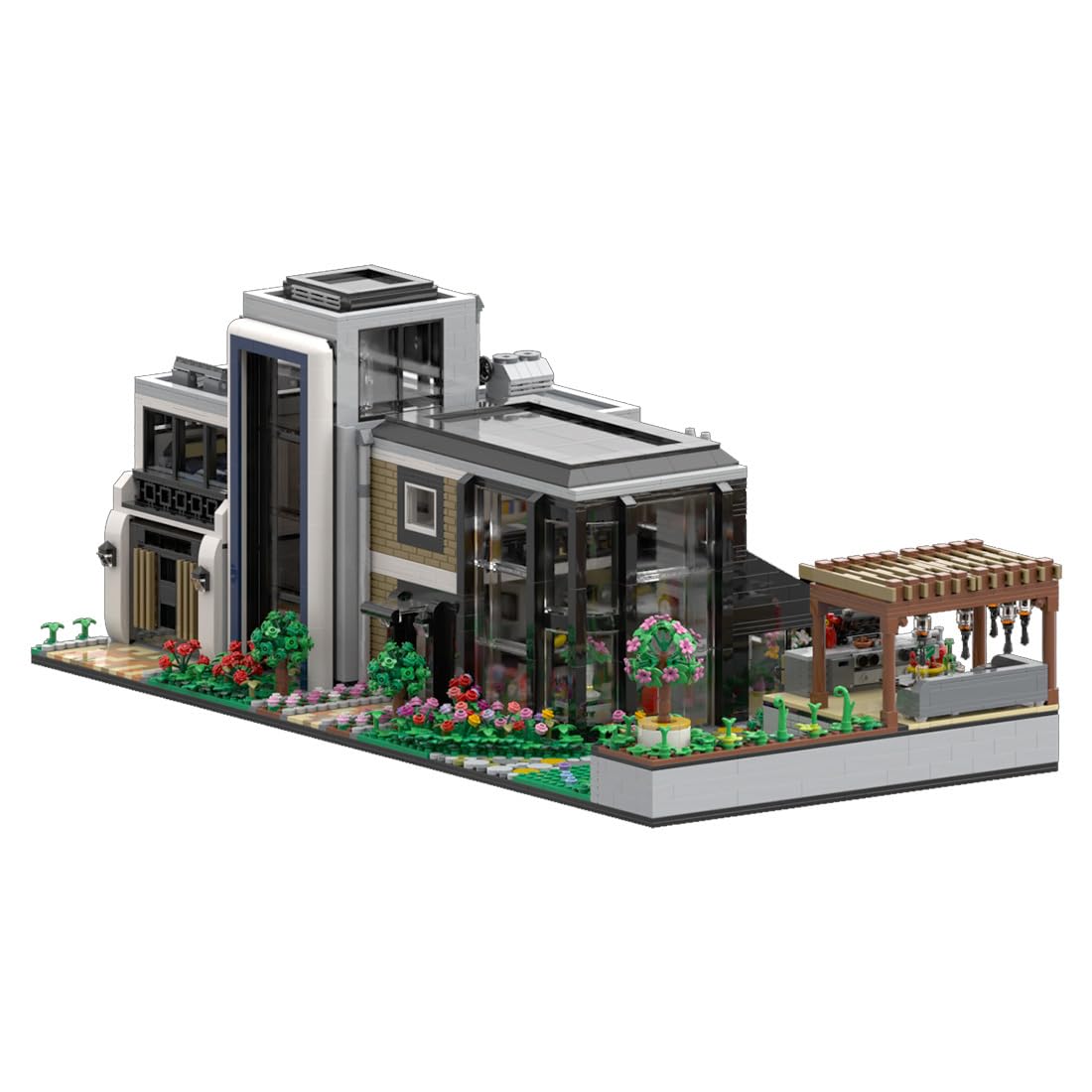 MOC-151755 Architektur Moderne Glasvilla Bausteine Set, Gebäude Haus Modular Buildings Klemmbausteine mit Garten, Home und Büro-Deko & Sammlerstück Geschenk für Erwachsene - 4759 Teile