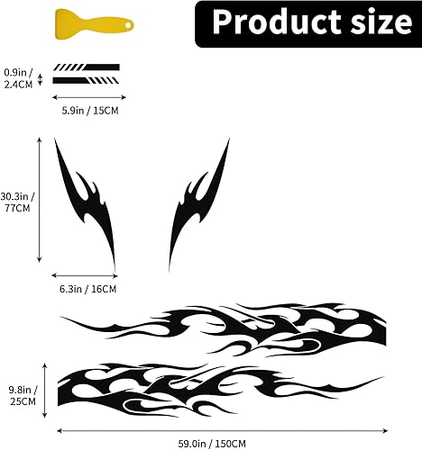 Miniatura 2 de 6 calcomanías de vinilo con diseño de llama para el lado del automóvil, diseño de rayas deportivas y capó de techo para todos los coches (negro)