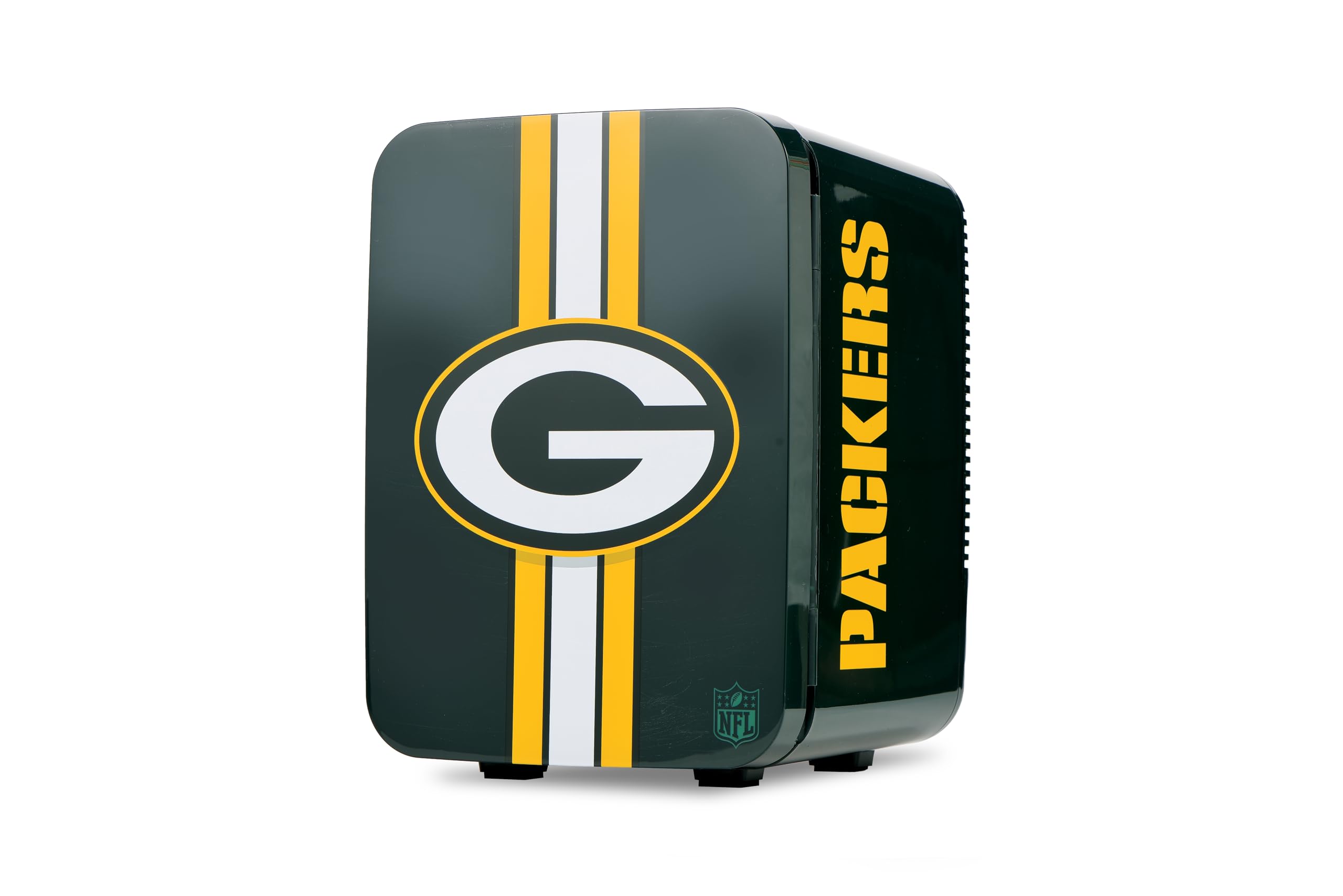 Ukonic NFL Green Bay Packers 15-Can Mini Fridge 10L AC/DC Powered, Official Team Colors &amp; Logo, Portable Cooler for Tailgates, Home, Office, or Car