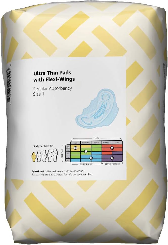  Brand - Solimo Ultra Thin Pads with Flexi-Wings for Periods, Regular Absorbency, Unscented, Size 1, 36 Count, 1 Pack : Health & Household