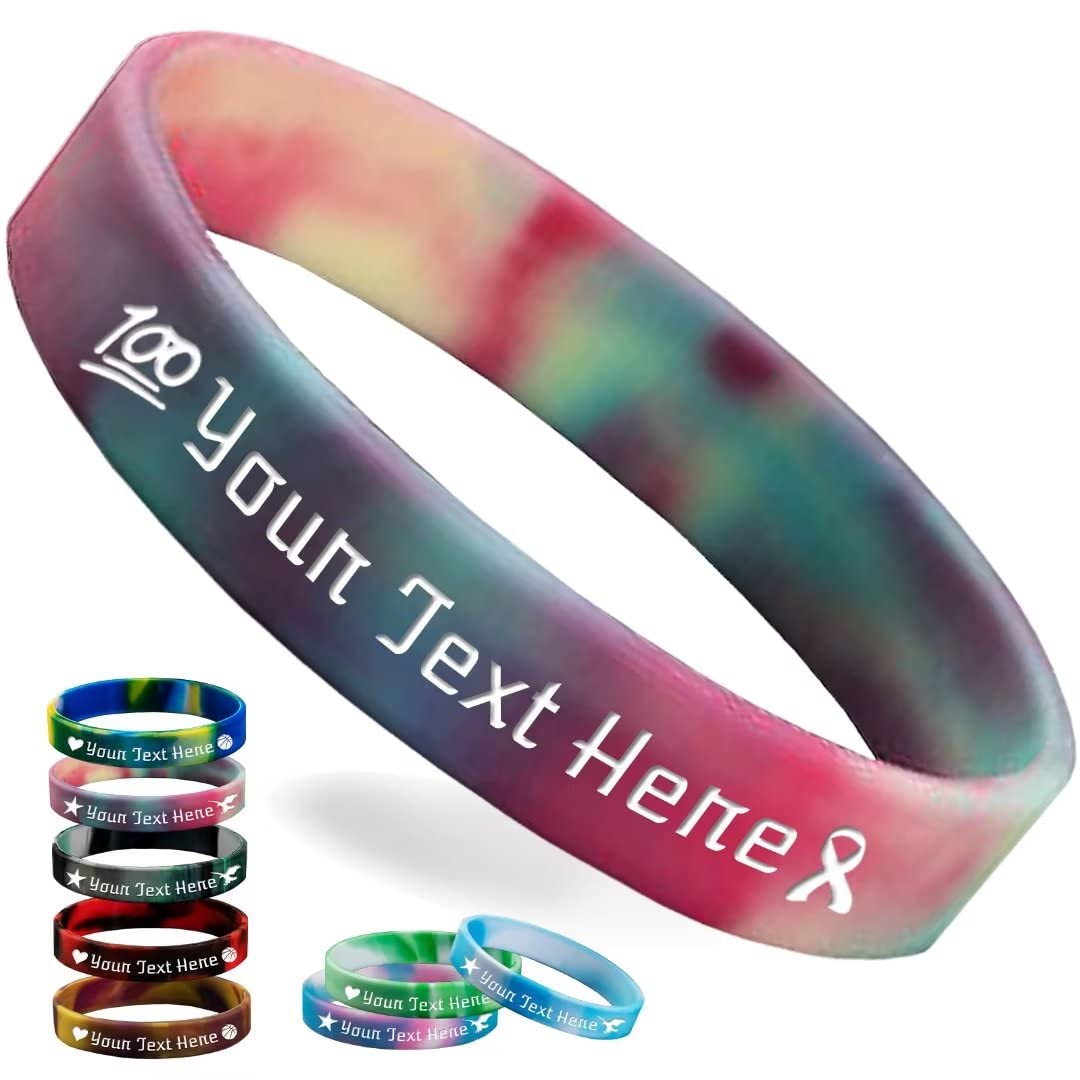 Wellproof Pulseras de silicona personalizadas a granel, pulsera de goma personalizada de 1/2 pulgadas con mensaje de texto, pulseras de goma personalizadas para eventos, concienciación, regalos