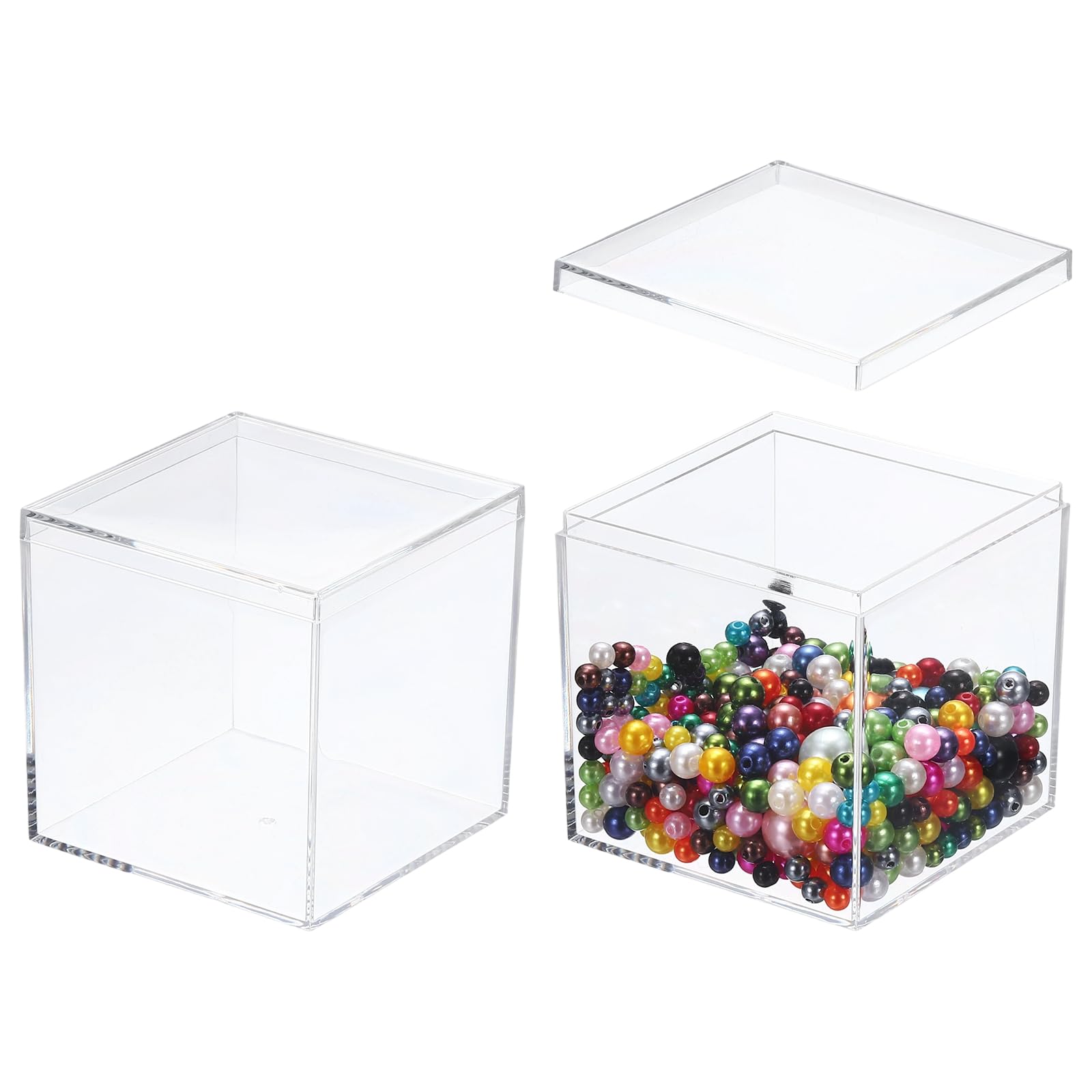 sourcing map 2 Pcs Small Acrylic Box with Lid, 3.1" Decorative Storage Box Jewelry Display Case for Store Snacks Candies, Wedding Festival Party Gifts, Clear(Square)