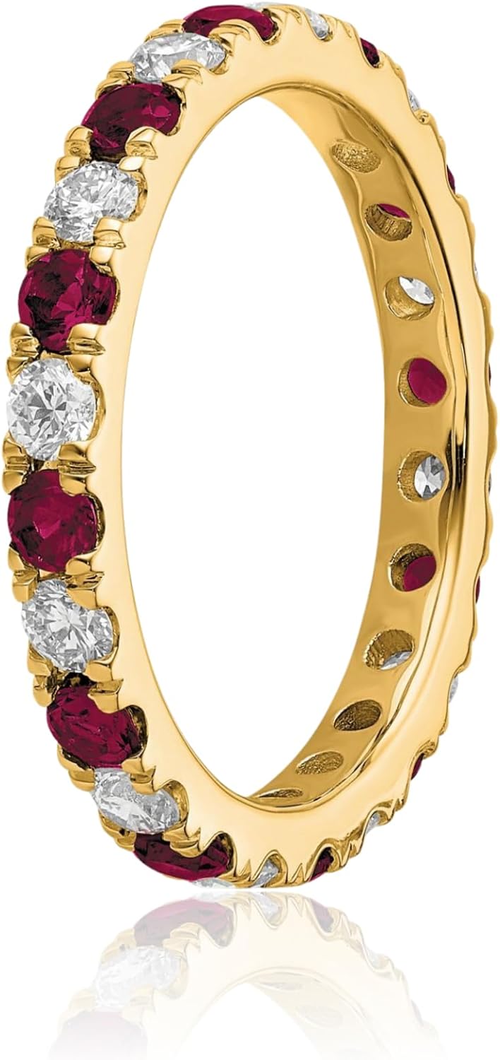 IceCarats 14K Solid Yellow Gold 0.99 carat Lab Red Ruby Diamond Eternity Anniversary Ring 2.65mm Slim Band Round Cut, Prong Set