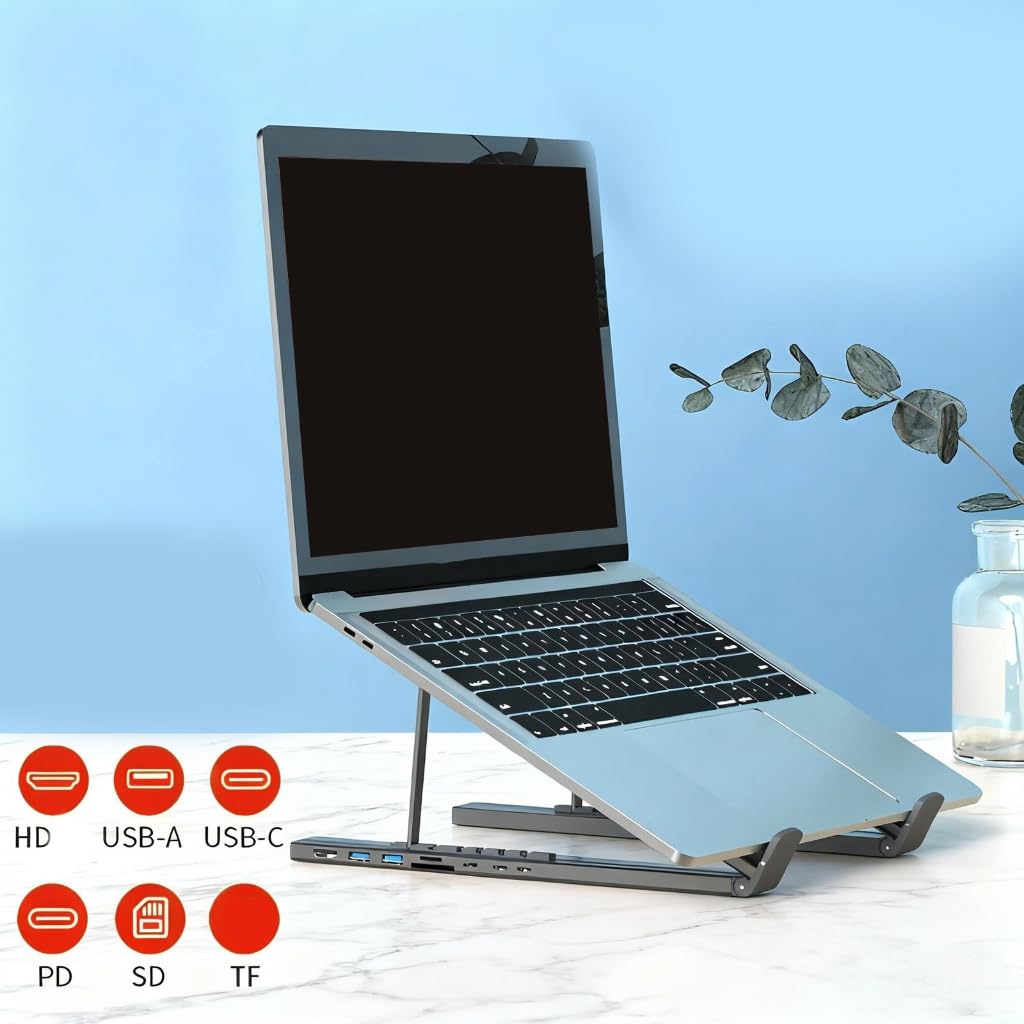Stacja dokująca 7 w 1 typu C i składany stojak na laptopa wspornik chłodzący ze stopu aluminium