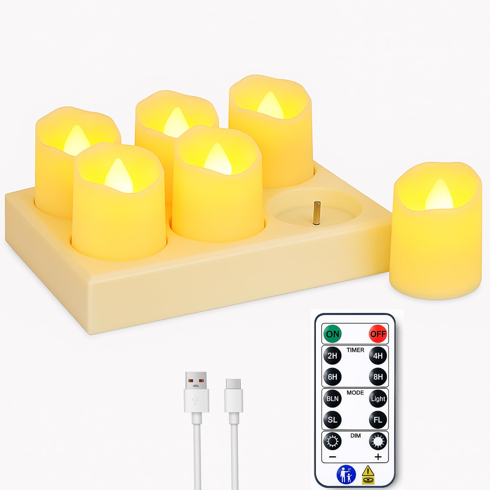 6 Pezzi Candele a LED Ricaricabili, con Telecomando e Timer, Candele a LED Senza per Casa, Tavolo, Decorazione di Halloween- Ø 4cm x H 4,6cm