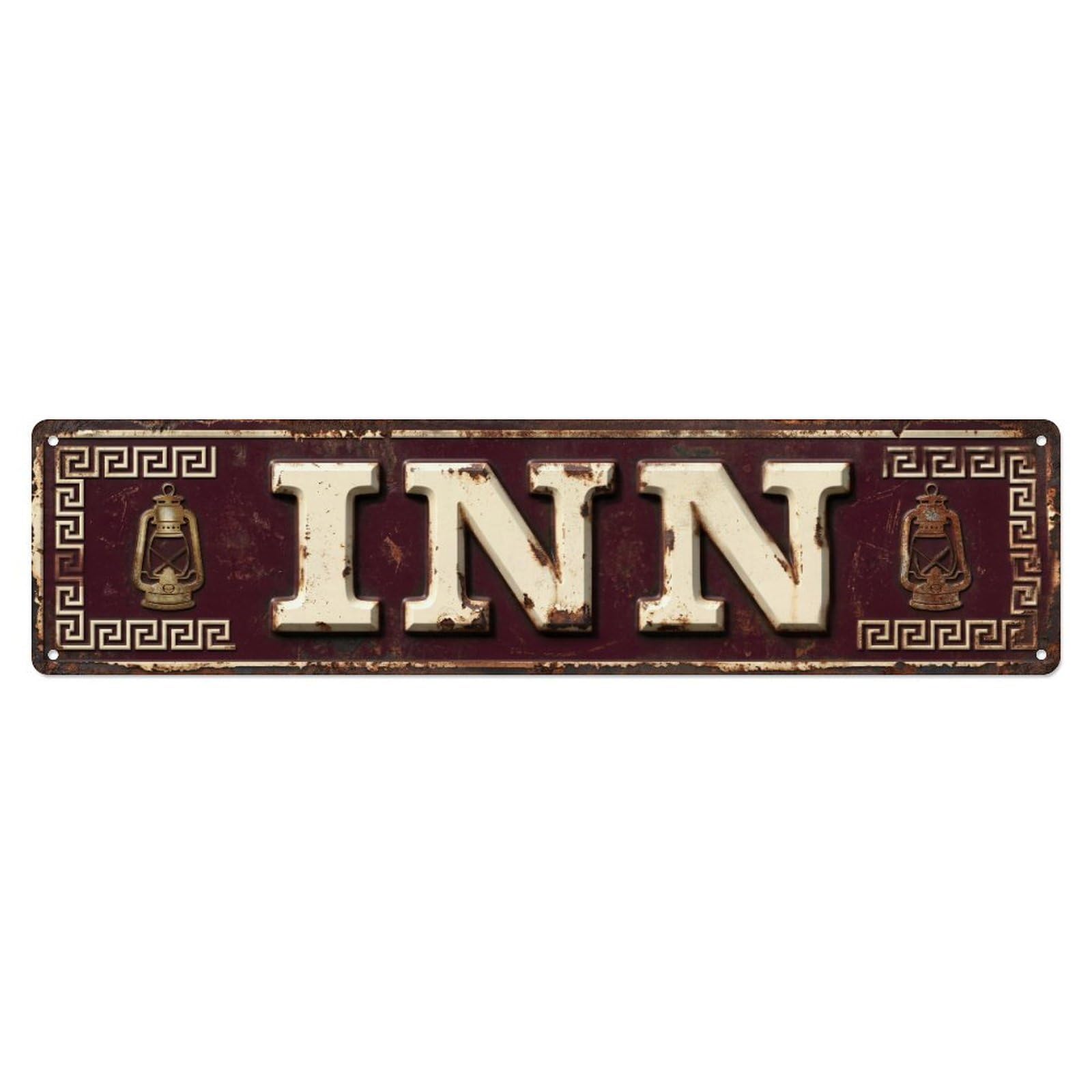 INN Travelers Welcome Metal Tin Skinny Sign Plaque Wall Decor for Cafe, Club Bar, Office, Home Garden Metal Poster 4x16Inch