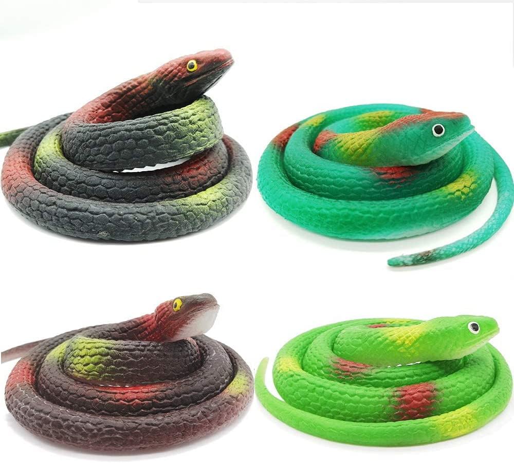 ZZFLYA 4 Packs Realistic Rubber Snake SetPlastic Forest Snakes Realistic Rubber