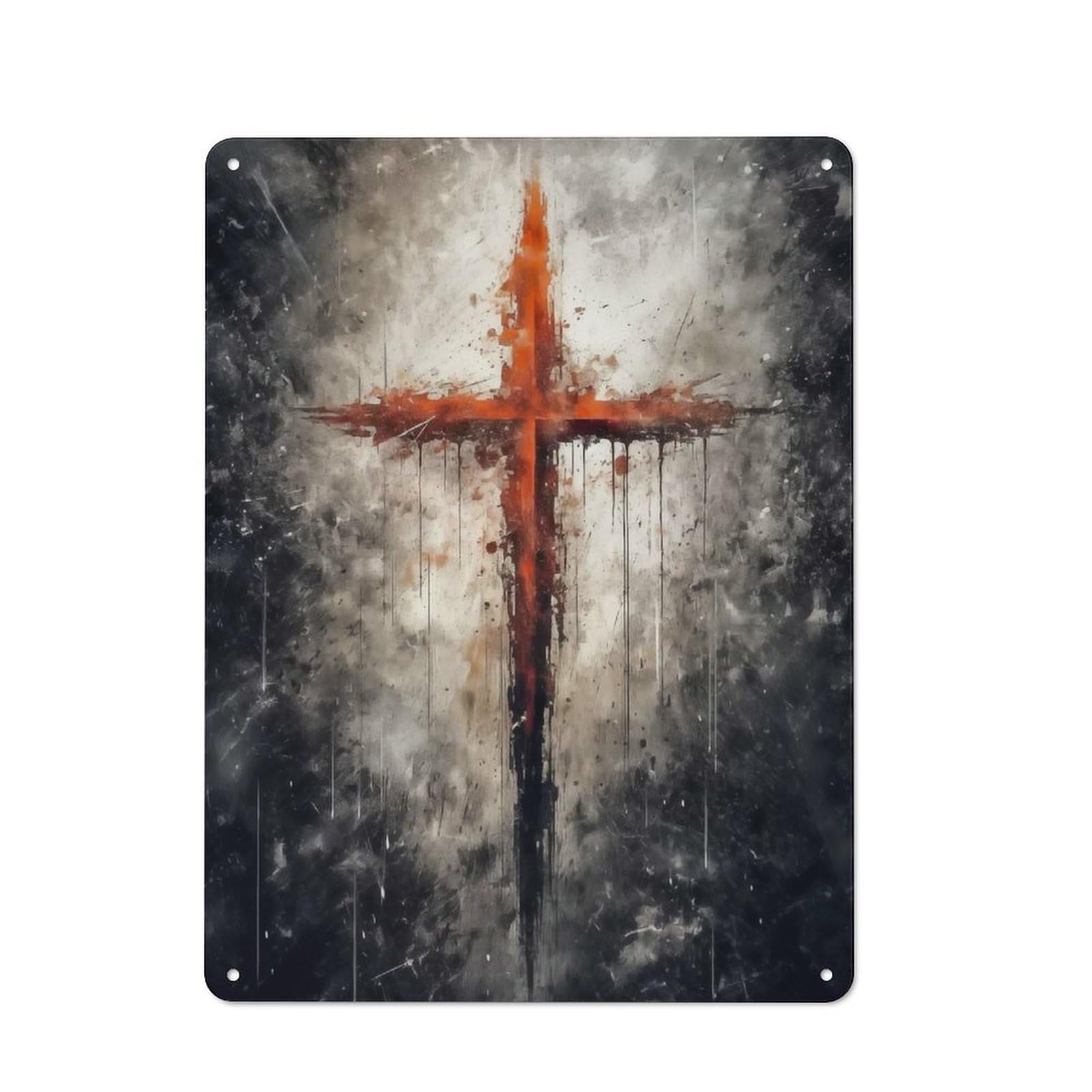 Junmoney Red Cross Of Jesus Tin Wall Plaque 40X30cm With For Living Room Or Hallway, For Garage, Workshop And Man Cave Decoration