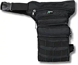 Pochete de Perna com 5 Compartimentos, RipStop Resistente, Sistema MOLLE, Ajuste na Cintura e Coxa, Fechos com Zíper, Capacidade 6,5L (PRETO)