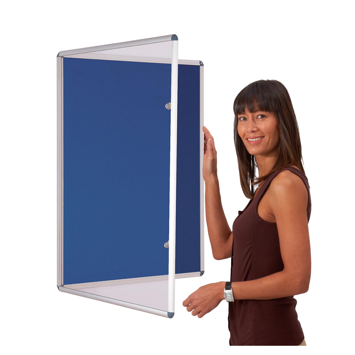 Tamperproof Lockable Noticeboard, 900 x 600 mm, Blue Felt Pinboard, Aluminium Frme with Dual Locks & 2 Keys | Ideal for Office, School Displays, Healthcare, Family centres
