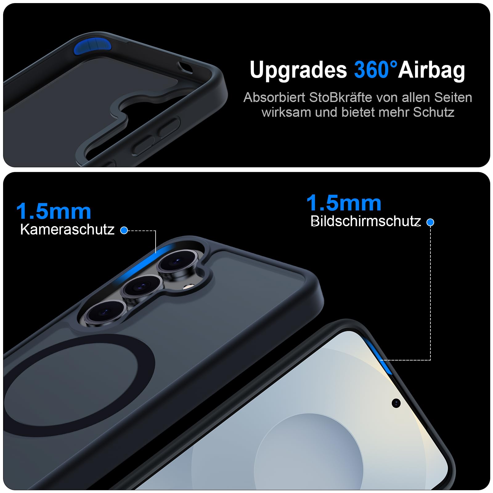 COPIKE Cover Magnetica per Samsung Galaxy S25 con 2 Pezzi Vetro Temperato e 2 Lente Fotocamera Protezione, Custodia Sottile Antiurto Posteriore Opaca Traslucida Anti-Impronte, Nero