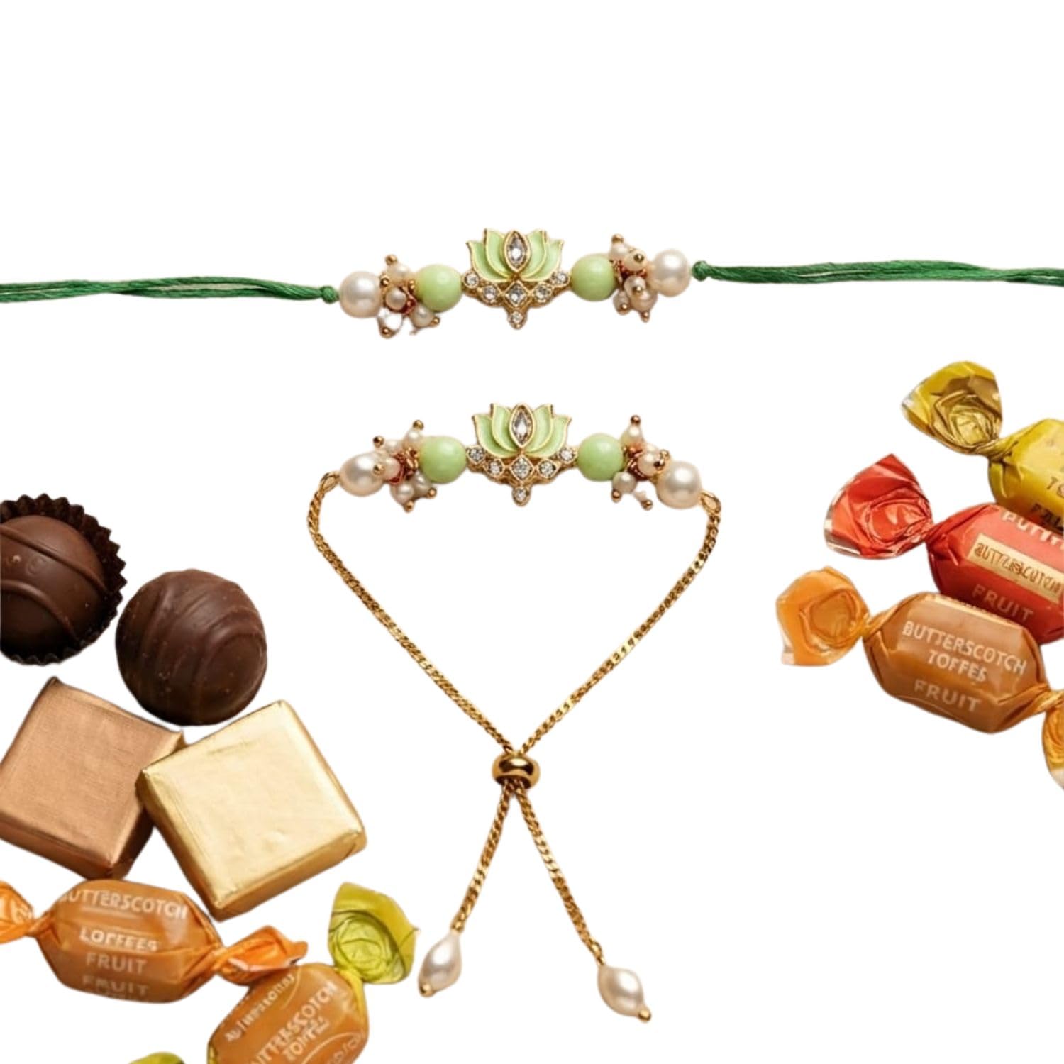 Decorative Lotus Rakhi and Bracelet Combo with Artistic Bead Work-image-31