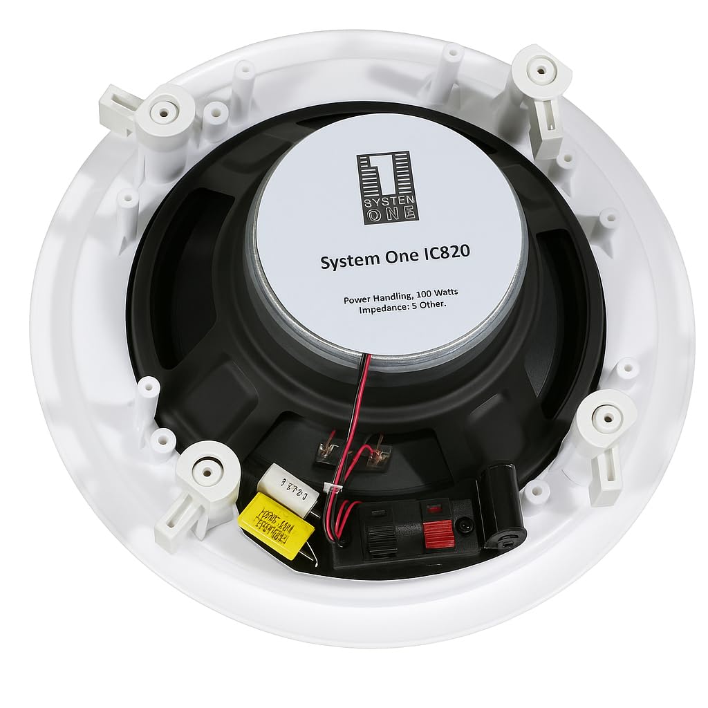 RO&CO System One IC-820 – Pareja de Altavoces Empotrables 8″ 2 Vías 8 Ohm 100W, Pasivos con Cable, Requieren Amplificador Externo, No Bluetooth, No Autoamplificados, Blanco.