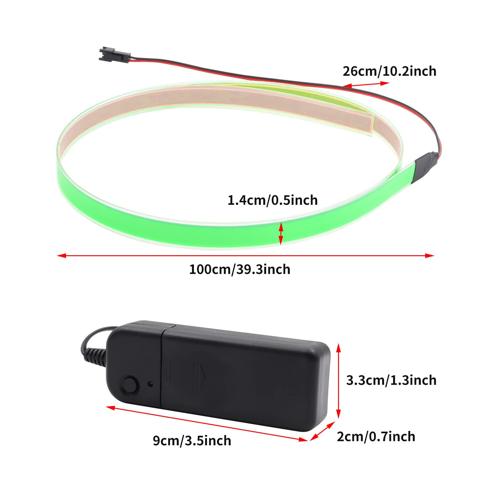 YnGia 1M/3Ft EL Panel Electroluminescent Light Strip LED Rope Light Glowing EL Wire Light with Battery for Home DIY Lighting Projects (Green)