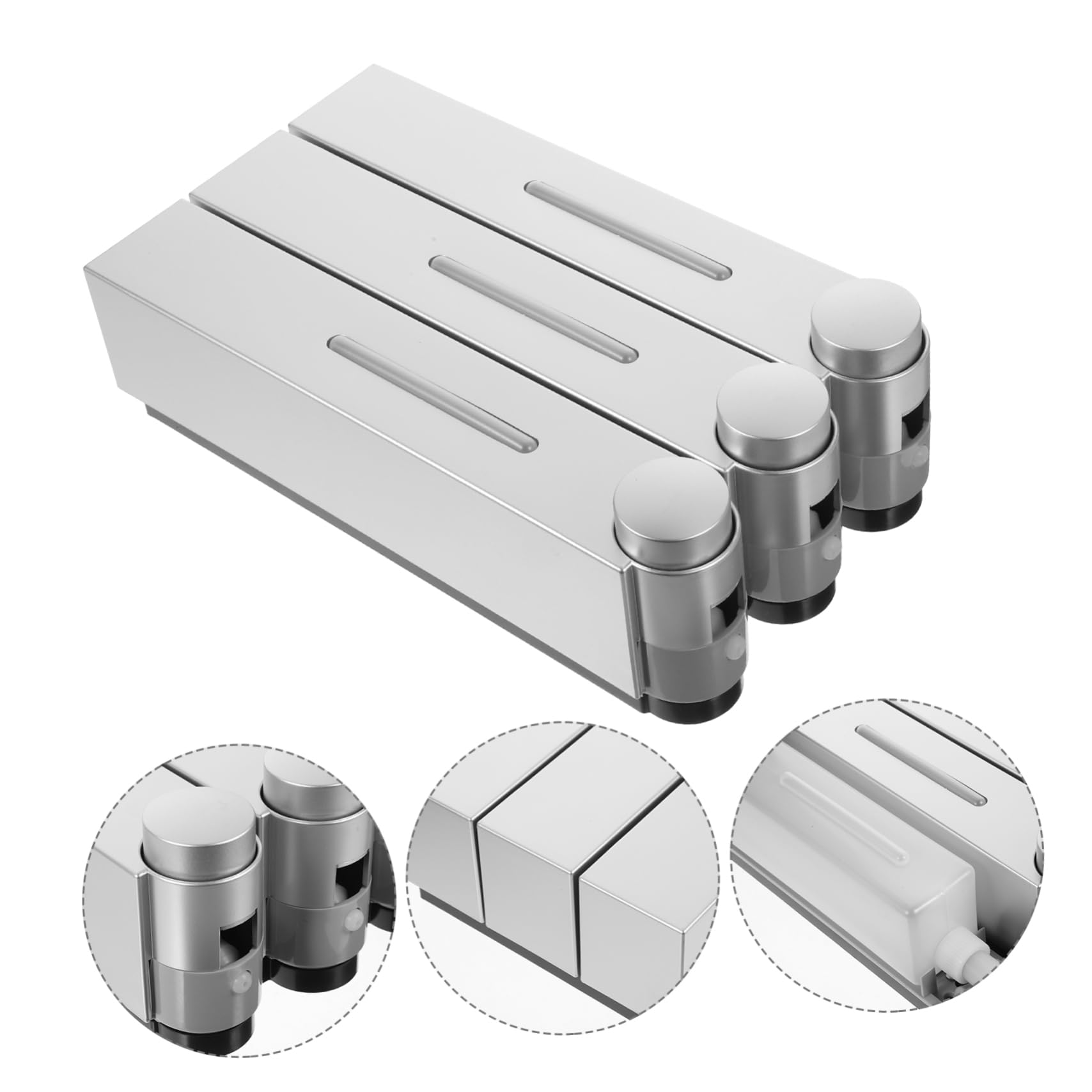 DECHOUS Dispenser di Sapone da Parete Manuale a 3 Camere, Design Argentato, Abs e Pvc, per Shampoo e Bagnoschiuma in Bagno e Doccia