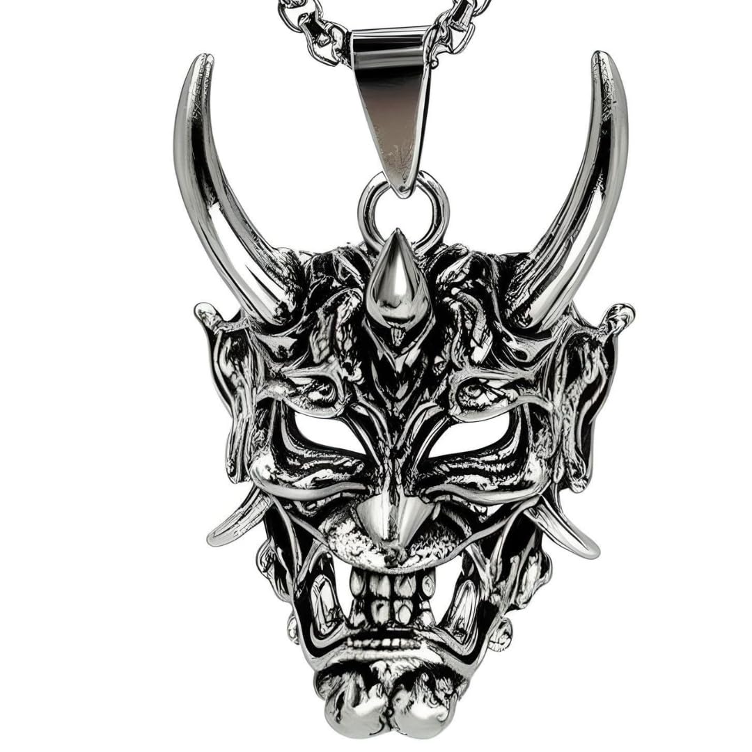 the men thing DEAMON MASK - Pure Titanium Steel Pendant with 24inch Round Box Chain for Men & Boys-picture-23
