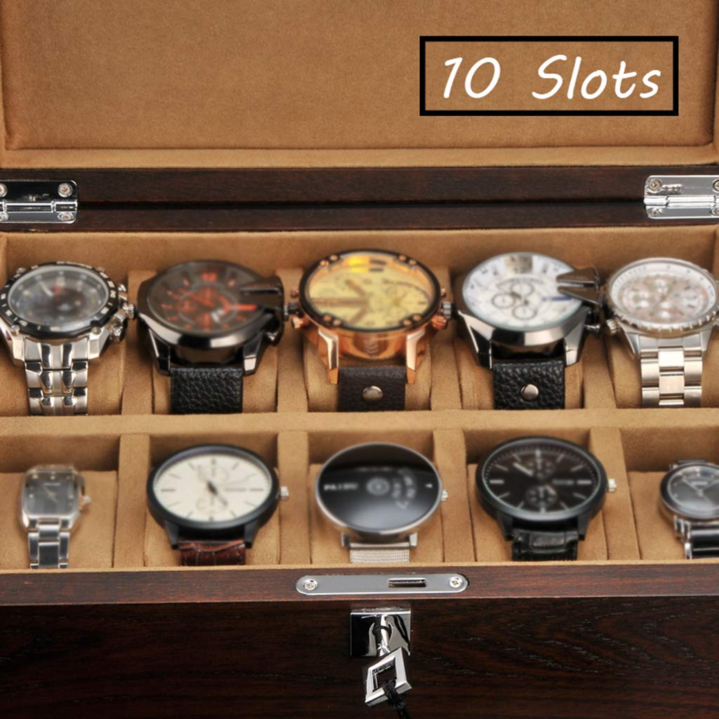 Scatola per Orologi - Coperchio in Vetro, 6 Scomparti, espositore per Orologi e Gioielli, Vassoio Porta bracciali, Organizer con Coperchio in Vetro e 6 Cuscinetti