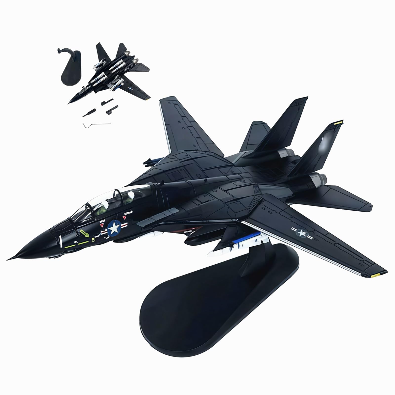 Modello di jet da combattimento F-14 F14 in scala 1/100 in metallo pressofuso con supporto - Oggetto da collezione pronto for l'esposizione for gli appassionati aviazione, decorazione