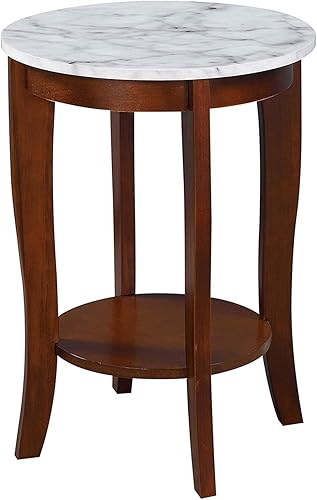 Convenience Concepts American Heritage - Mesa auxiliar redonda, mármol sintético blanco espresso