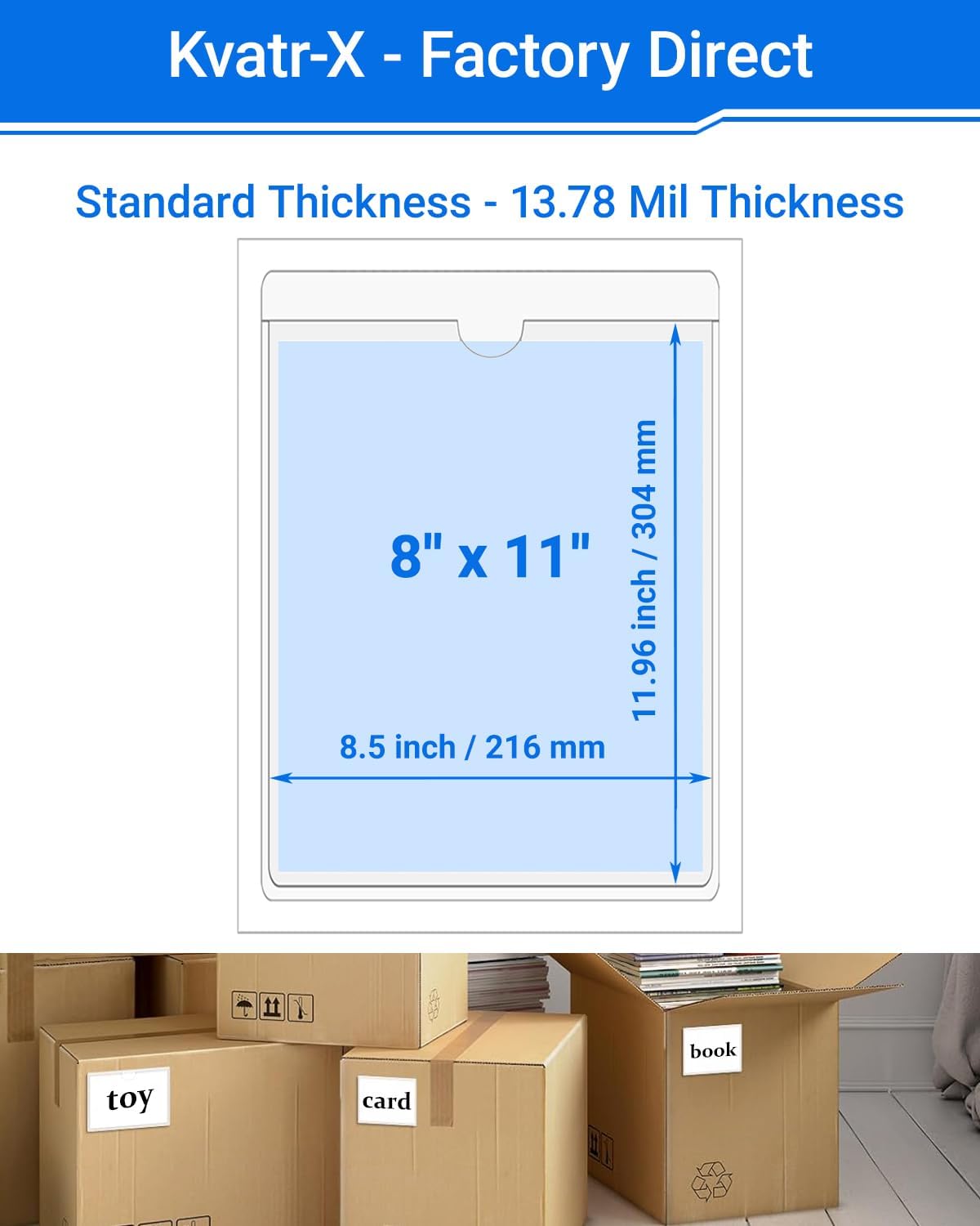 20 PCS Clear Self Adhesive Plastic Label Pockets, Binder Spine Business & Library Index Card Display Holder with Stick On for Planners Organizing, Storage Bins and Drawers (8 x 11 Inch)