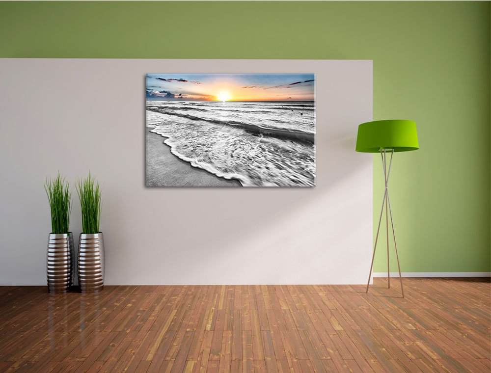 Pixxprint wunderschönes Meer B&W, Größe: 120x80cm, Leinwandbild, fertig gespannt, Wandbild, Dekoration, Kunstdruck, kein Poster