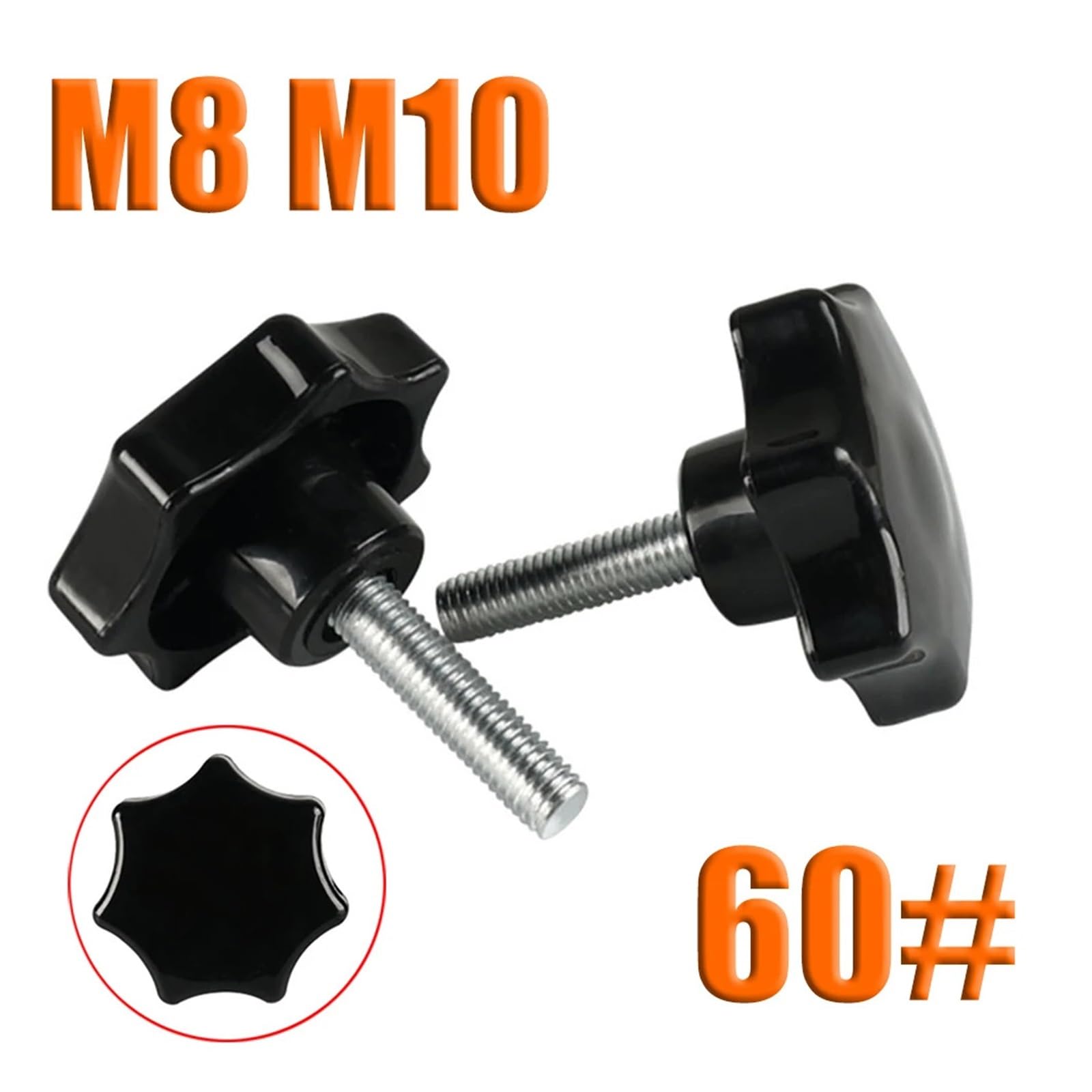 Tornillo de Mariposa de plástico Negro M8 M10 con pomo de Agarre Manual, Tornillo de Mariposa de 7 Esquinas, n.° 60(M10x40mm)