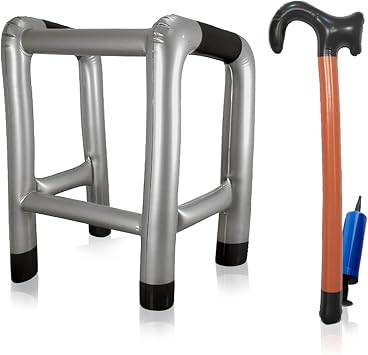 Inflatable Zimmer Frame, Frame Walking Sticks+Inflatable Walking Stick, Inflatable Walking Cane Set, Blow up Inflatable Walker+ Walking Aid, Blow Up Toy, Great Fun, Novelty Present
