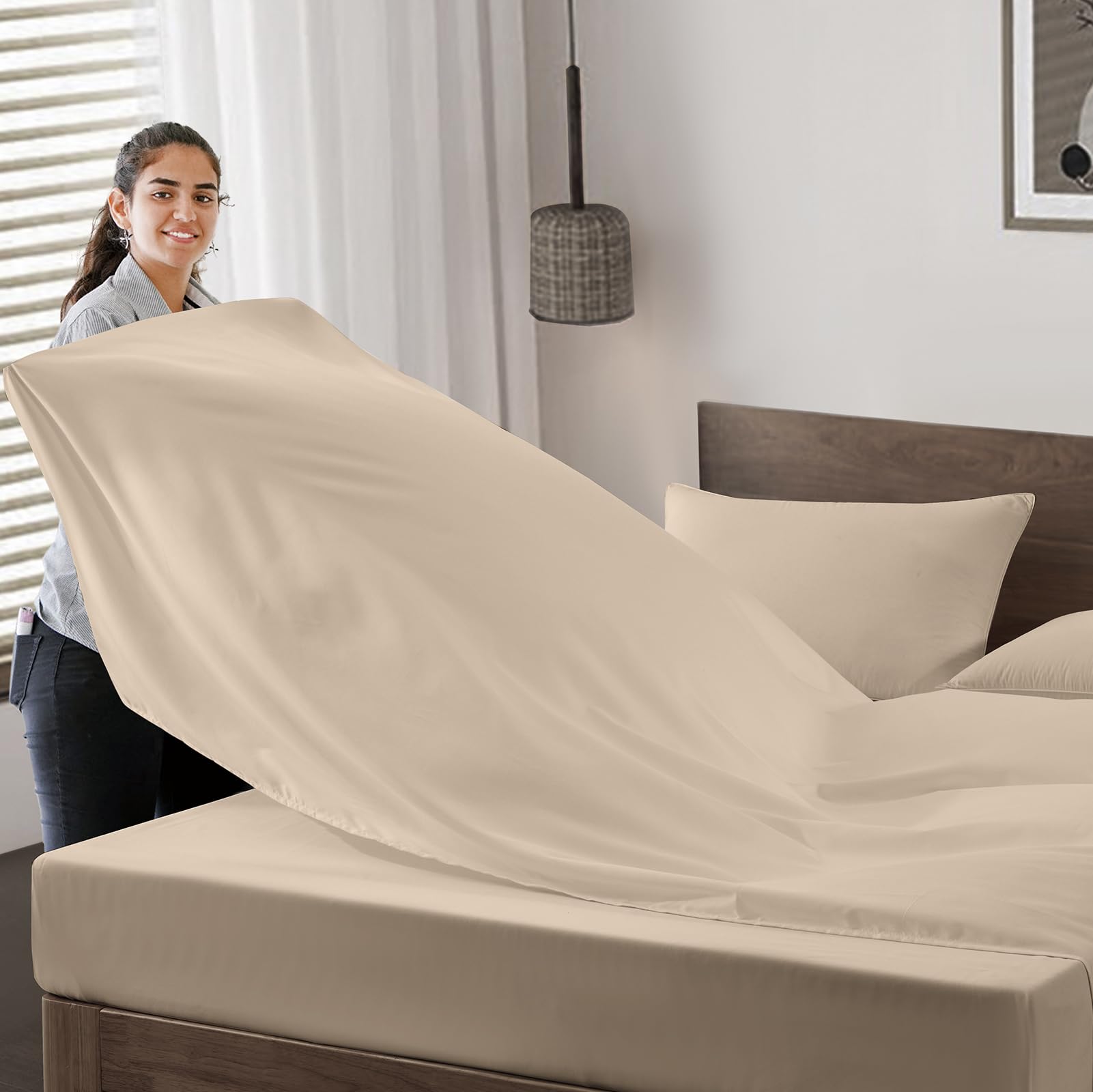 Maple&Stone Twin Flat Sheet 6 Pack,Premium Soft & Breathable,Brushed Microfiber Fabric,Anti-Shrinkage & Non-Fading,Bulk Flat Sheets Only Twin Size (White): Beige Twin