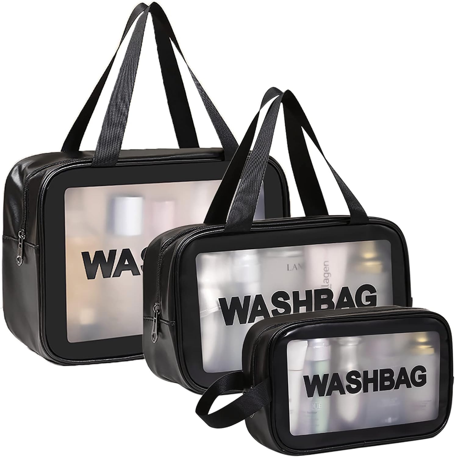 Wash Bag Pouch for Travel Kit Toiletry Bag Cosmetic Bag Make Up Box for Brushes Accessories with Handle Large Capacity Translucent Waterproof Travel Storage Organizer Set of 3-picture-34