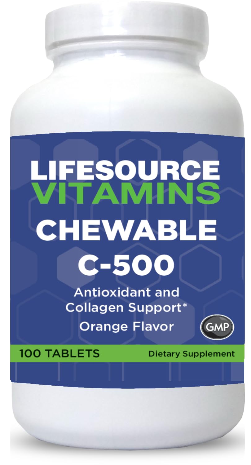 LifeSource Vitamins Vitamin C 500 mg - 100 Chewable Tablets - Amazing Orange Flavor - Sweetened w/Stevia