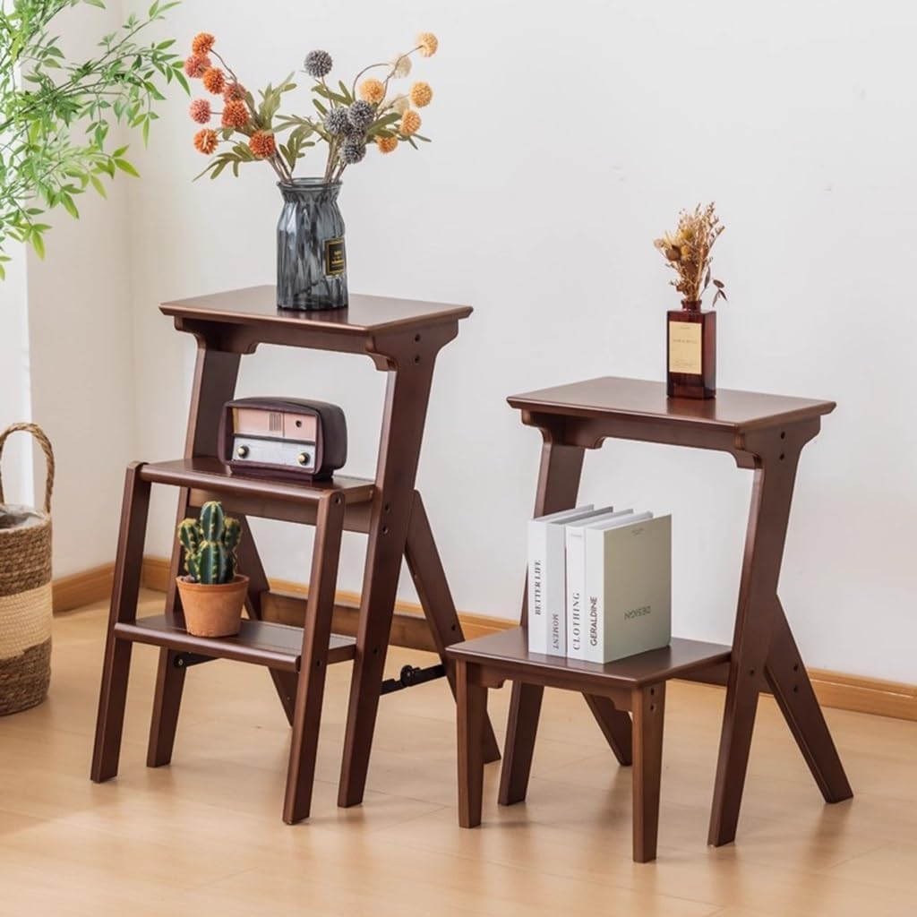 Folding Library Ladder Chair,Solid Wood Portable Multifunctional Step Stool,2/3-Step Stool Step Ladders,Display Stand and Flower Stand for Home(Three Steps)