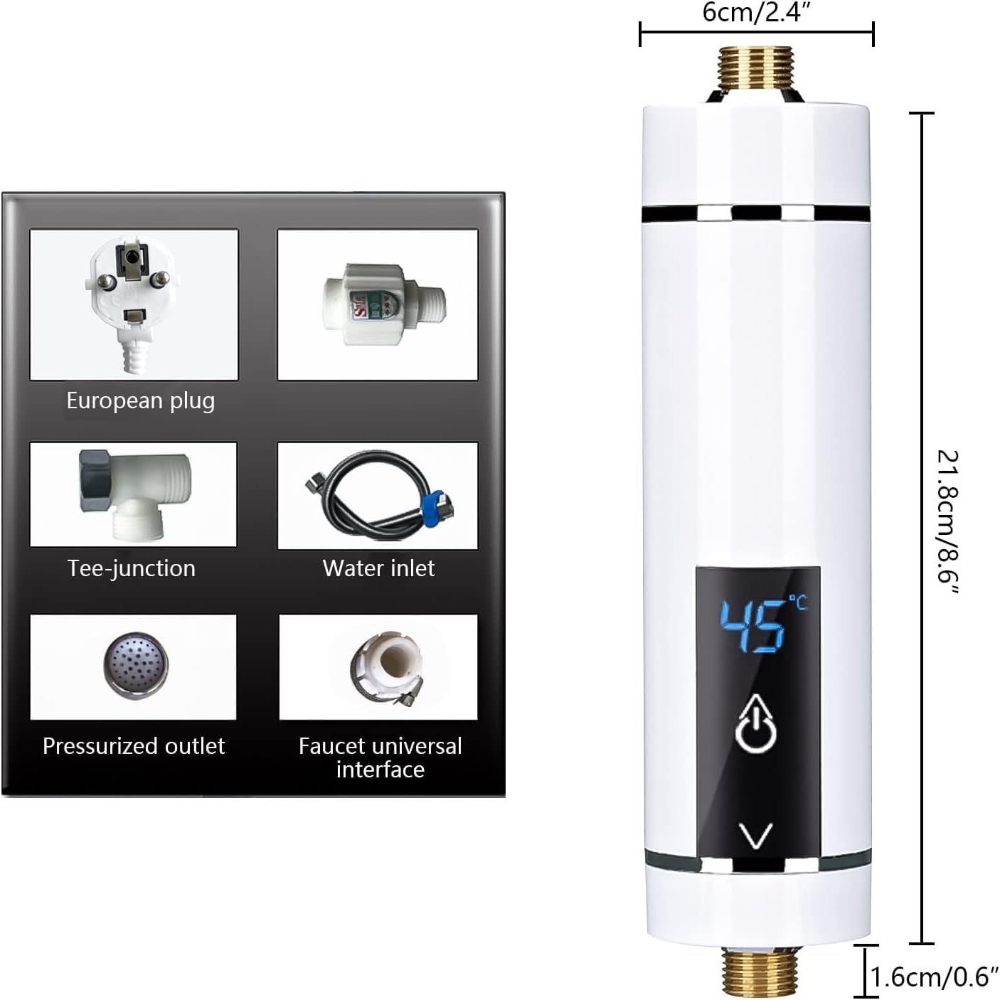 Mini podgrzewacz wody, elektryczny podgrzewacz wody, natychmiastowy podgrzewacz wody, bezzbiornikowy do łazienki, kuchni, wtyczka EU 220 V (biały, 3500 W)