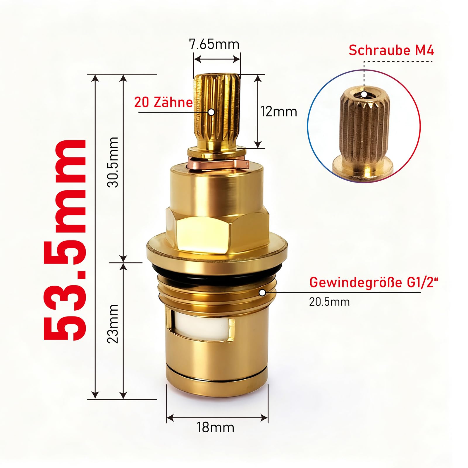 Cartouche À Disque En Céramique Et Laiton, Remplacement De Valve Quart De Tour 1/2 Pouce, Compatible Avec Les Robinets D'évier De Cuisine Et De Salle De Bain (53,5 Mm) (red)
