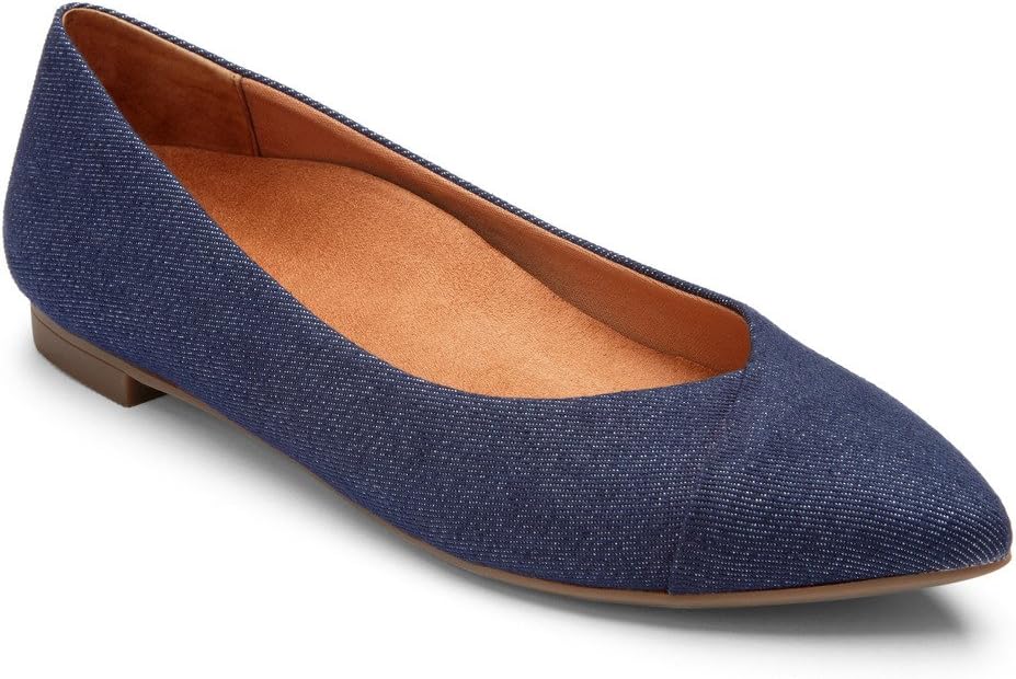 Vionic Women’s Caballo Ballet Flat – Ladies Dress Shoes with Concealed Orthotic Support - Leather- Denim 6W