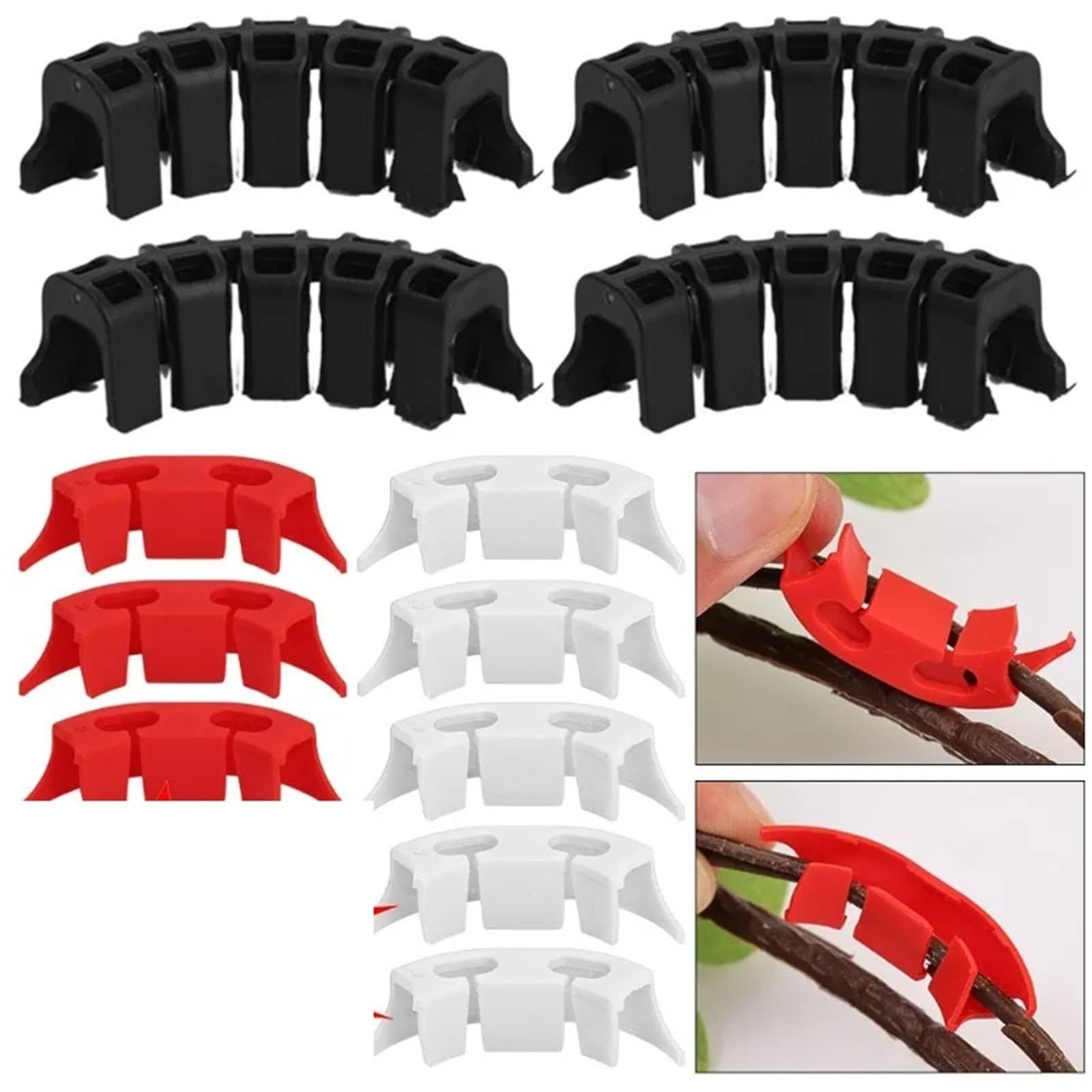 Clip per addestramento delle piante, 300 pezzi, piegatrici per piante, supporto in plastica, supporto per pali e manipolazione della crescita, tutor per fiori e rami di vite (nero)