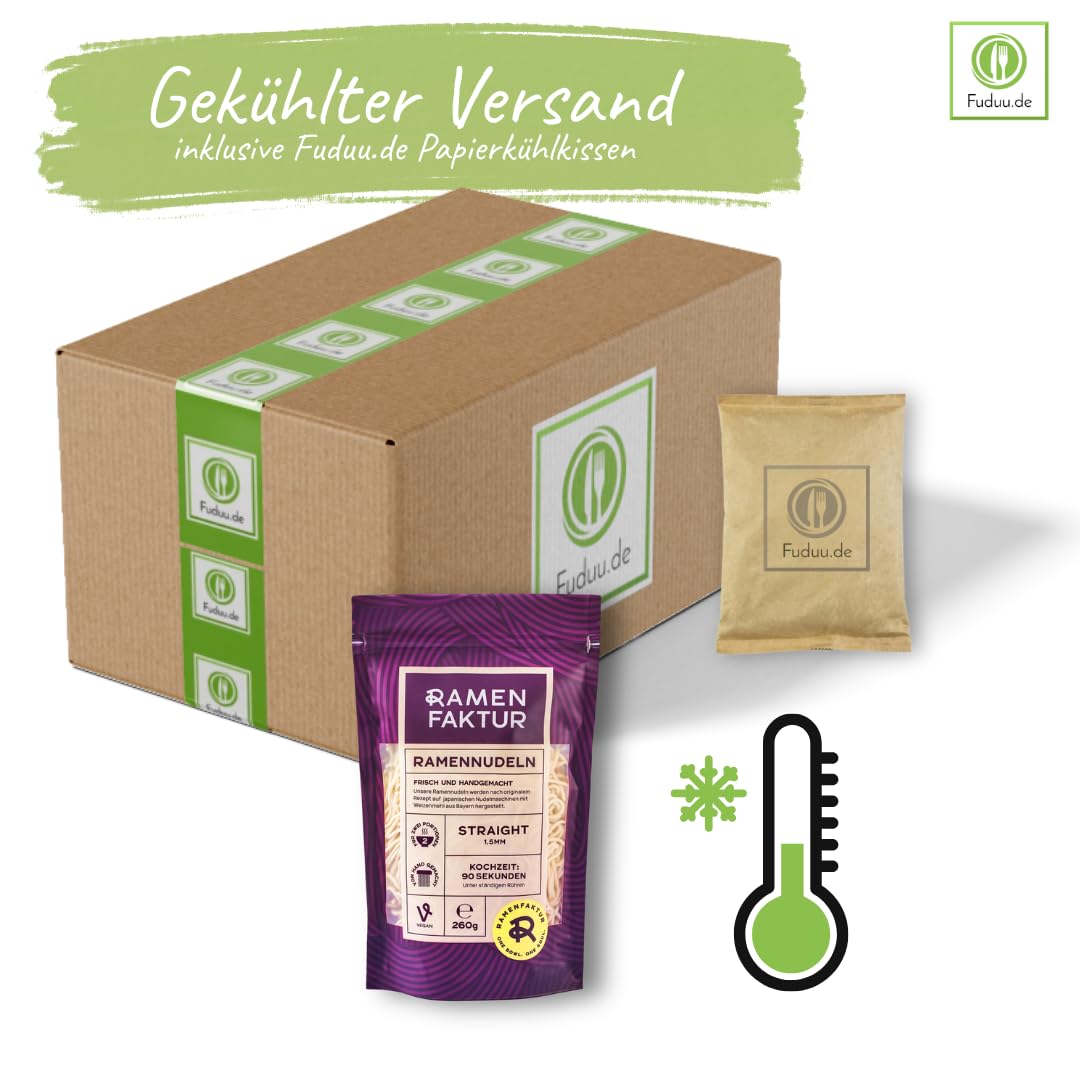 Ramenfaktur Ramen Nudeln Straight - Frische japanische Weizennudeln, handgemacht in Bayern, vegan, für authentische Ramen-Suppen, 12 x 260g Beutel