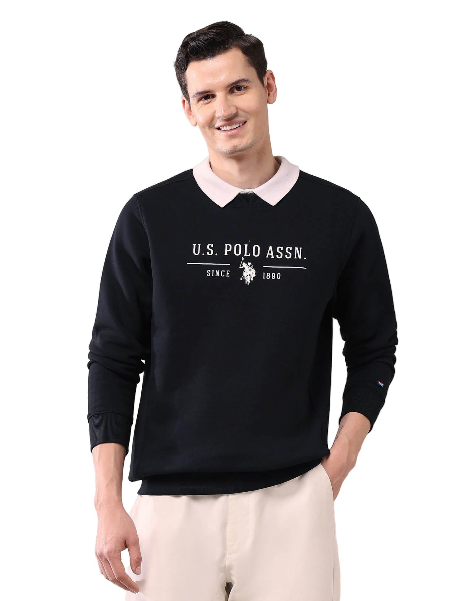 u.s. polo assn. Men's Black Printed Crew Neck Long Sleeve Casual Cotton Regular Fit Sweatshirt-picture-34