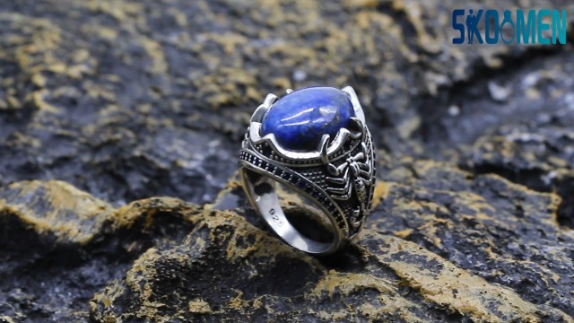 SKOOMEN Men Rings in 925 Sterling Silver, Lapis Lazuli Ring Men