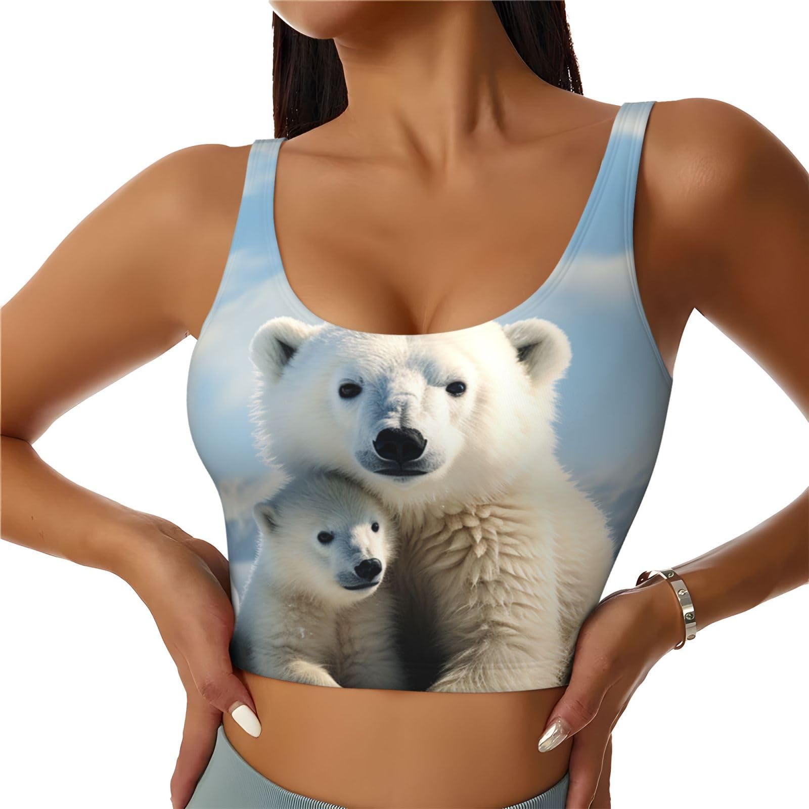 Womens' Sports Bra Wireless Pullover T-Shirt Bra U Back Longline Sports Bras Cute Polar Bear Crop Tank Tops for Gym