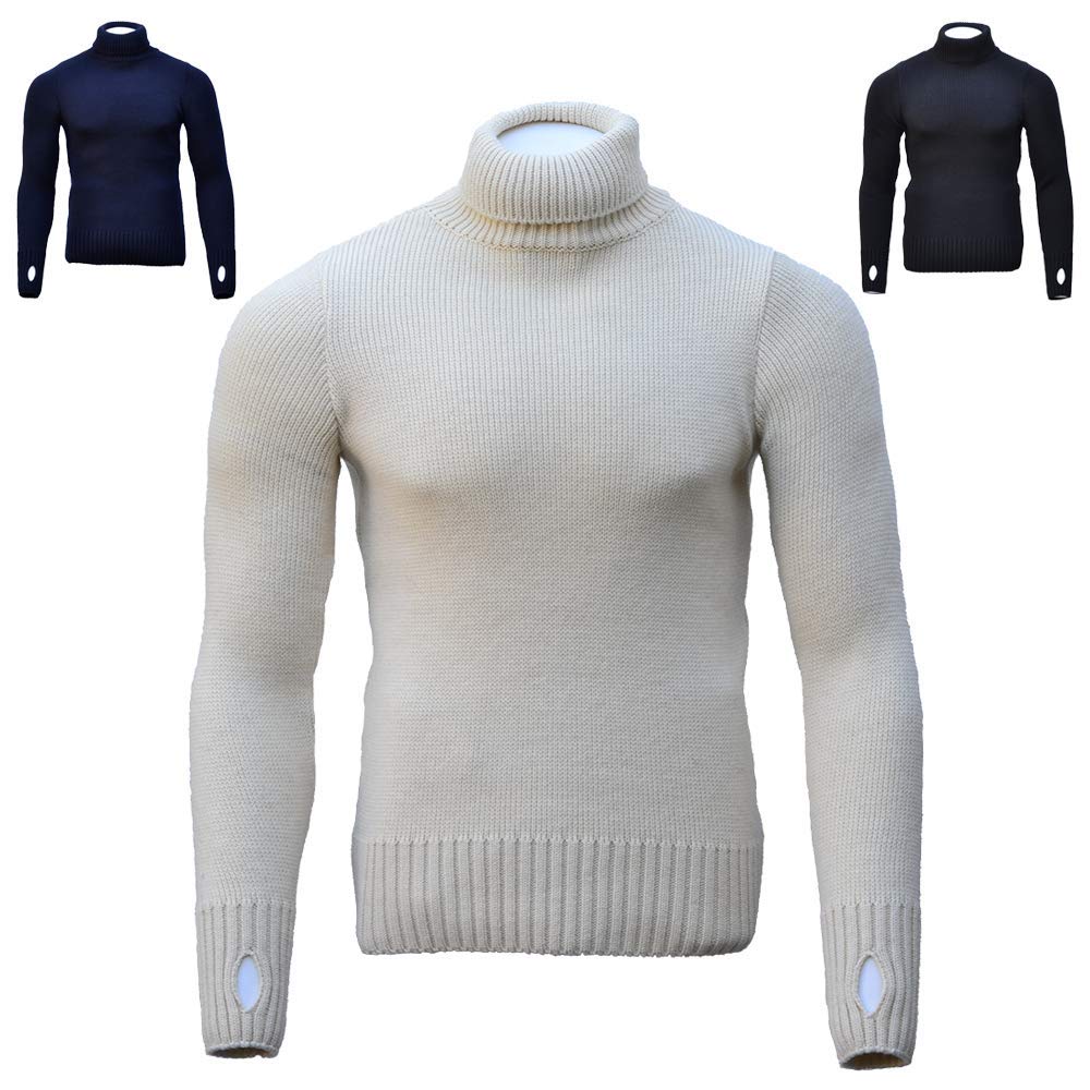 Goldtop Men's Ecru Merino Wool Submariner Sweater - /Cream (Large - 42")