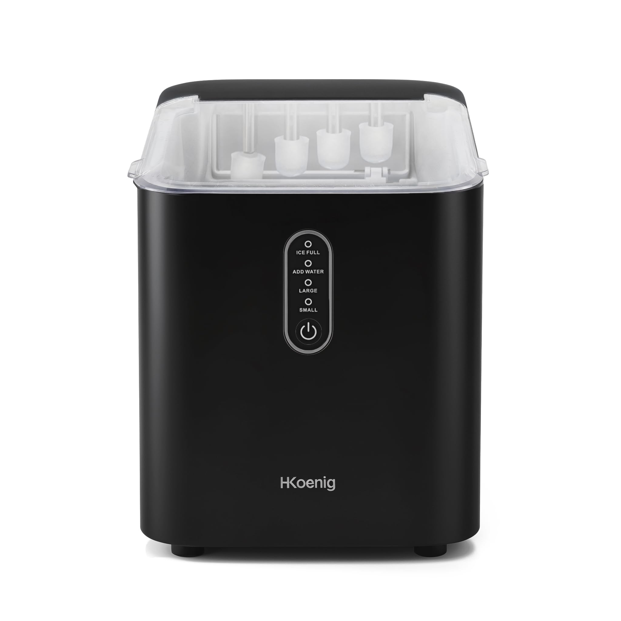 H.Koenig KUB14 Eiswürfelmaschine, 12kg in 24 Stunden, Eiswürfel in 6min, 2 Eiswürfelgrößen, 120 W Schwarz leise, Eiswürfelbereiter, 1 L, Eiswürfelschaufel