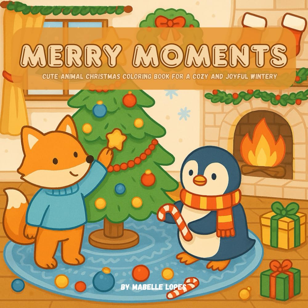 Merry Moments: Christmas Critters Coloring Book: Adorable Holiday Animal Scenes to Color for a Cozy and Joyful Winter