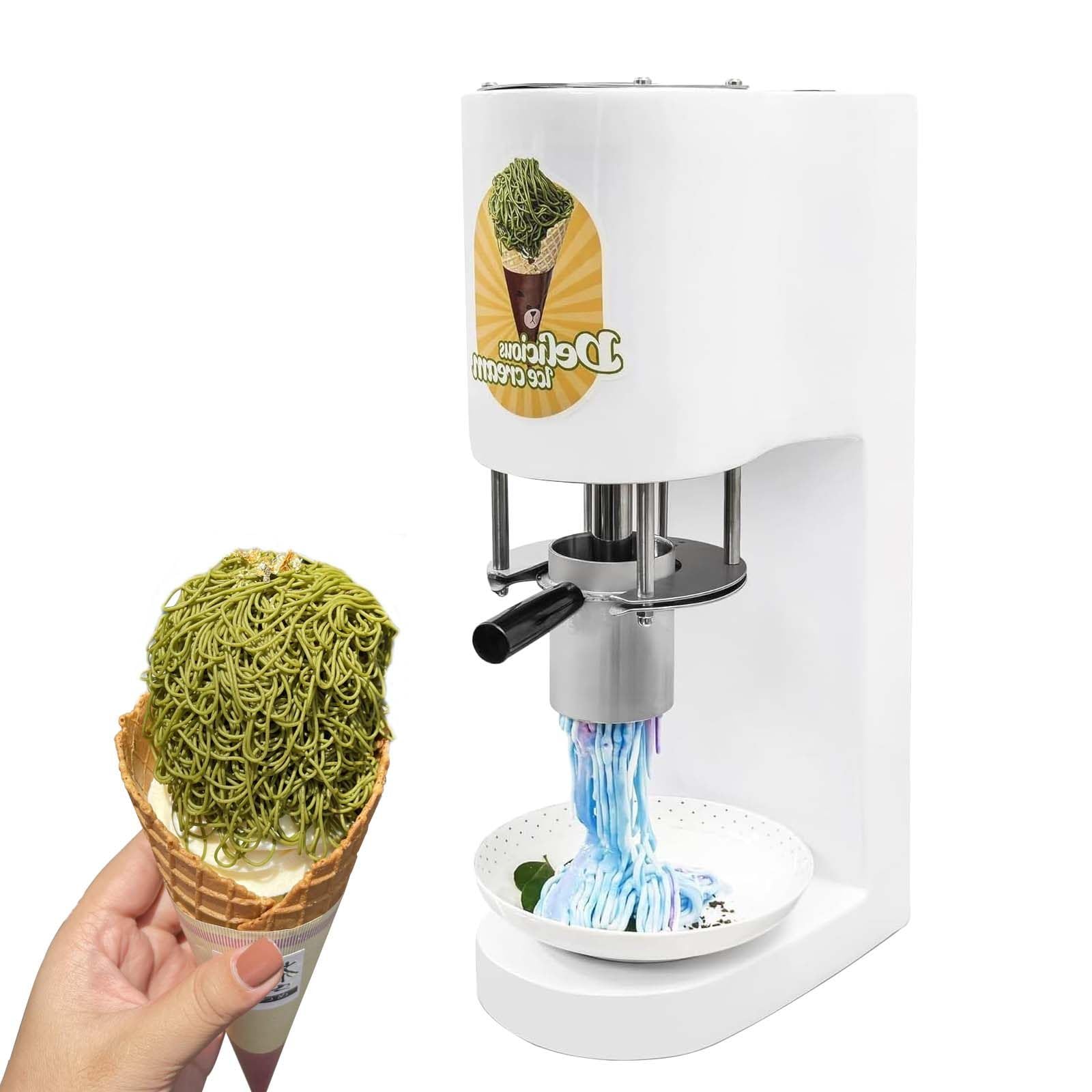 Macchina Per Gelato Alla Pasta All'Italiana, Gelatiera Elettrica Per Spaghetti Da 30 L/H E 420 Ml, 4 Stampi Intercambiabili In Acciaio Inox, Macchina Per Spaghetti Al Gelato,White