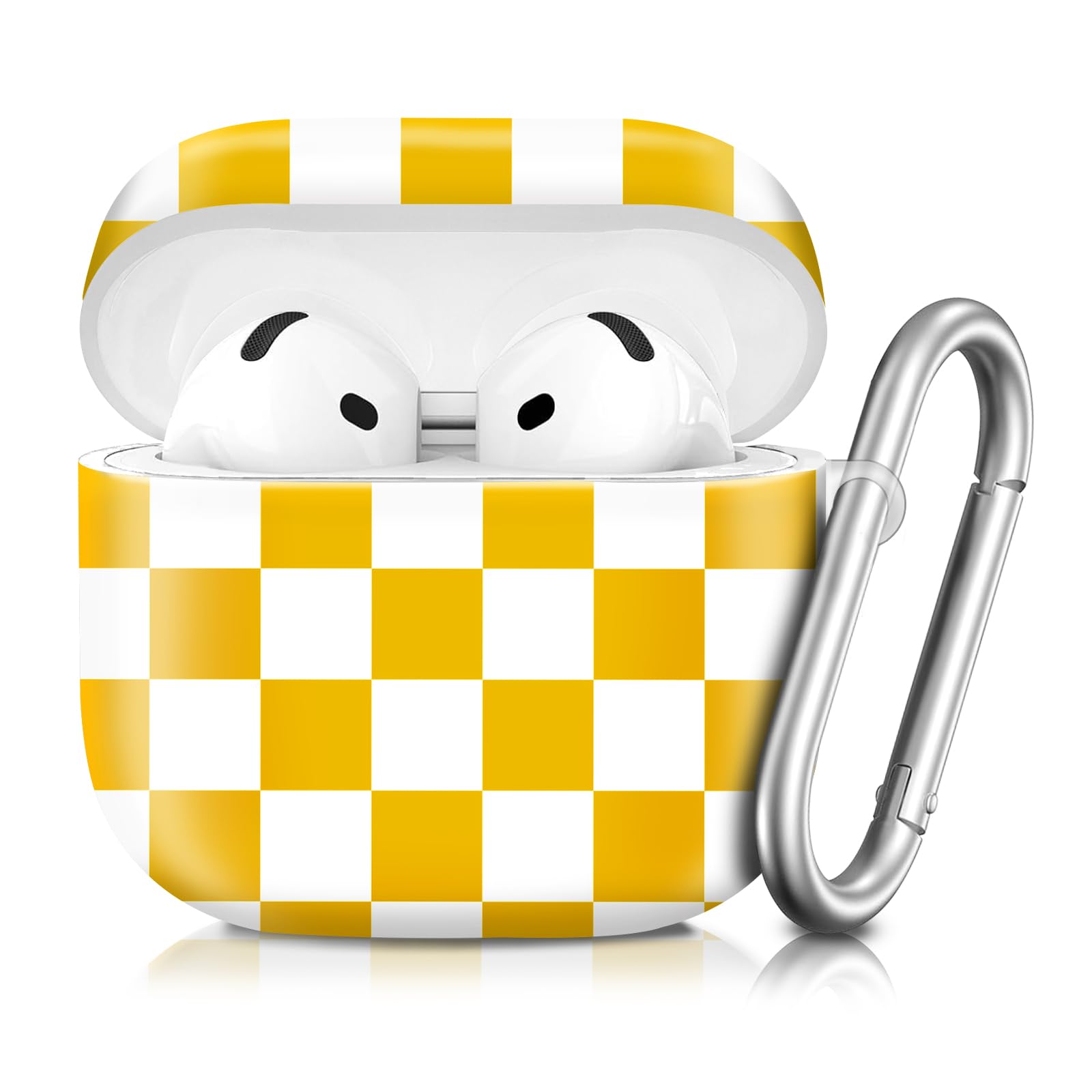 Compatible with AirPod 4th Generation 2024 Case, Shockproof Anti-Drop Protective Cover, Cute Case for Women Men with Keychain(Yellow Checkerboard)